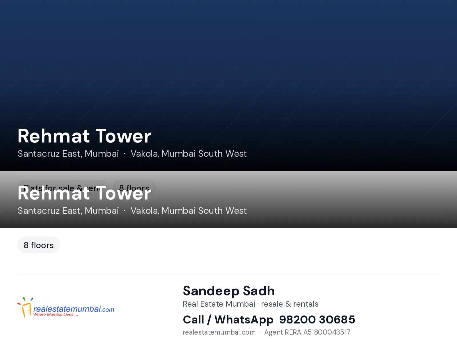 Rehmat Tower, Santacruz East, Mumbai — flats | Real Estate Mumbai, Sandeep Sadh 98200 30685