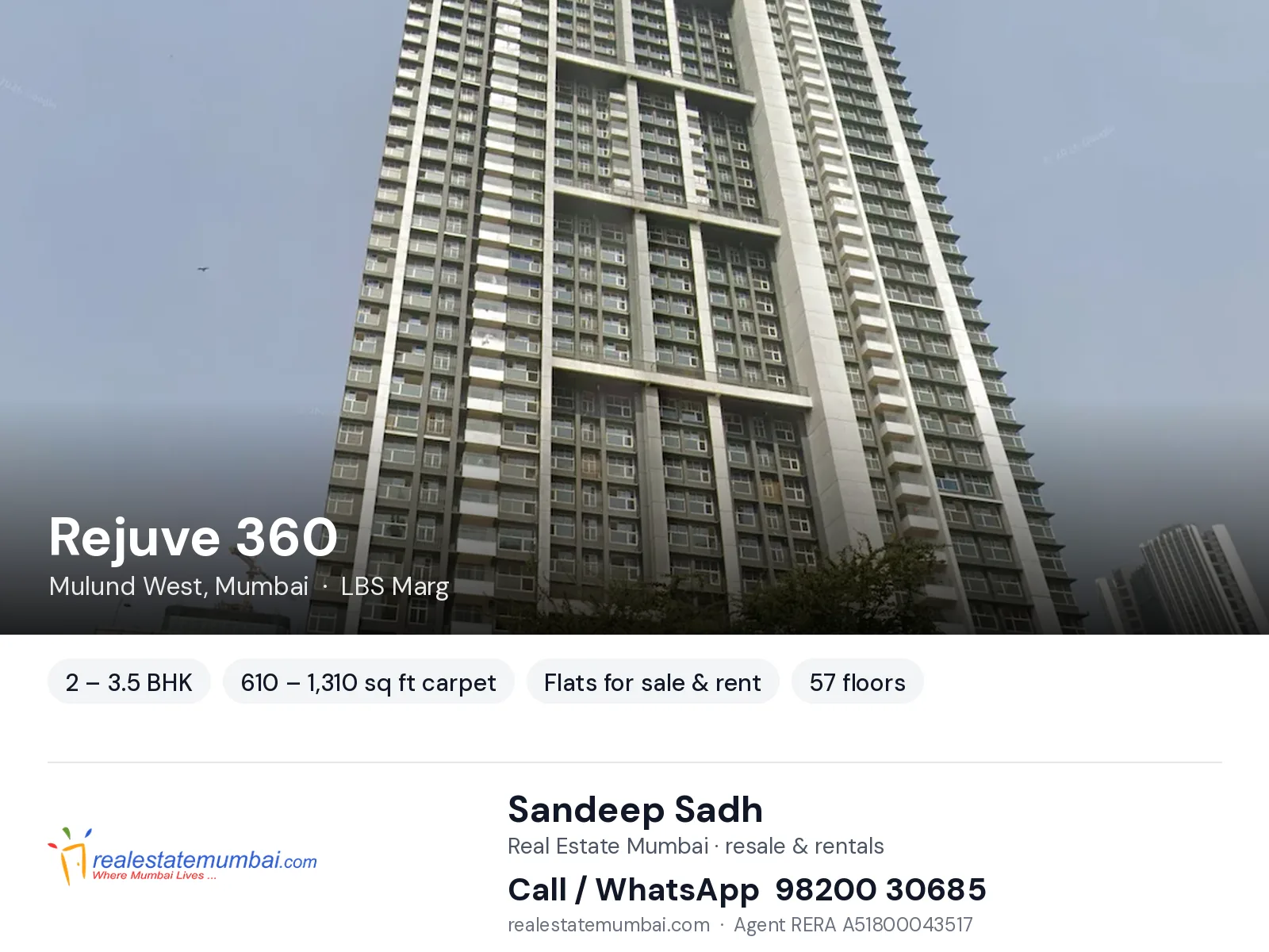 Rejuve 360, Mulund West, Mumbai — 2 – 3.5 BHK flats for sale & rent | Real Estate Mumbai, Sandeep Sadh 98200 30685
