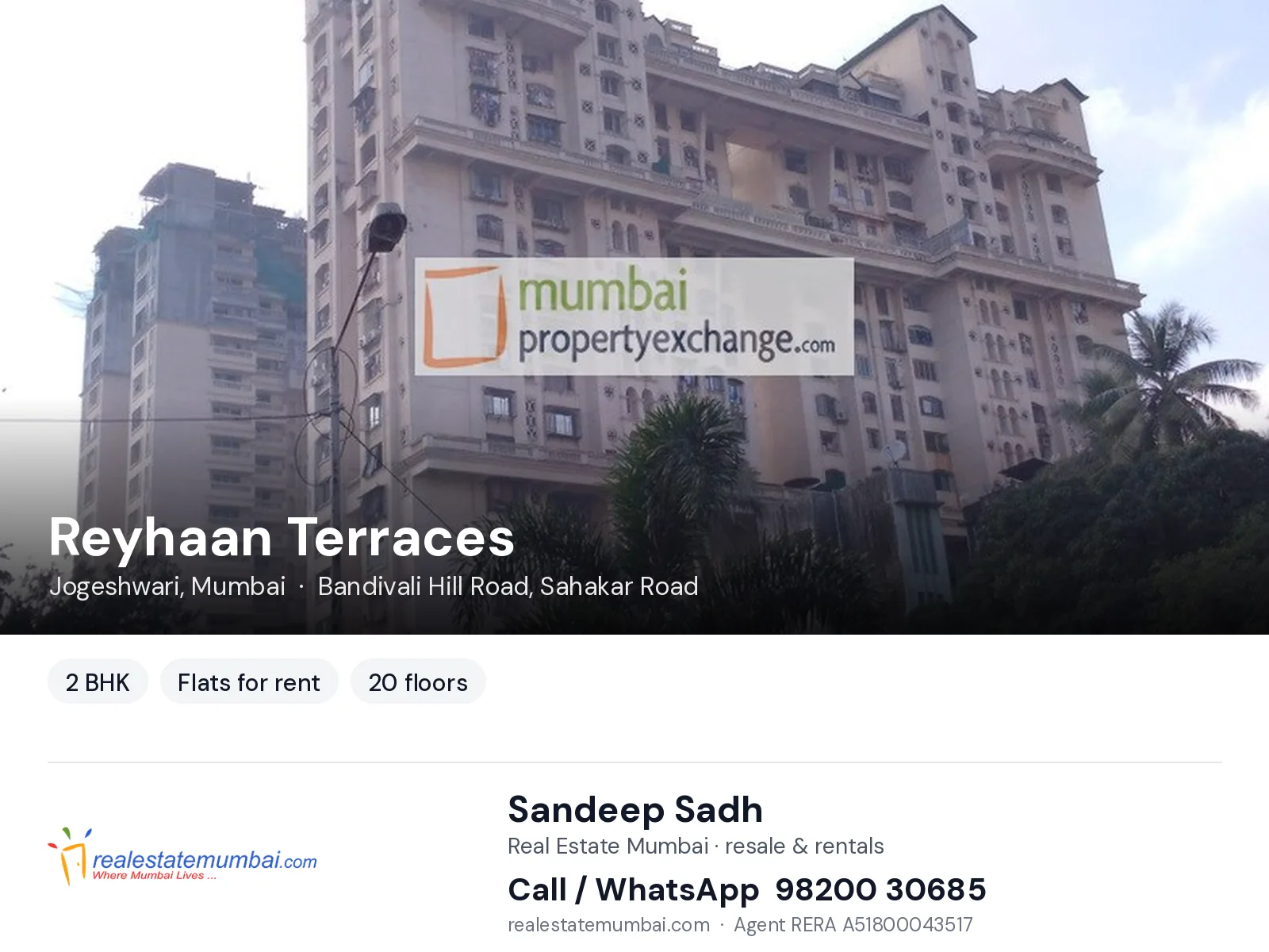 Reyhaan Terraces, Jogeshwari, Mumbai — 2 BHK flats for rent | Real Estate Mumbai, Sandeep Sadh 98200 30685