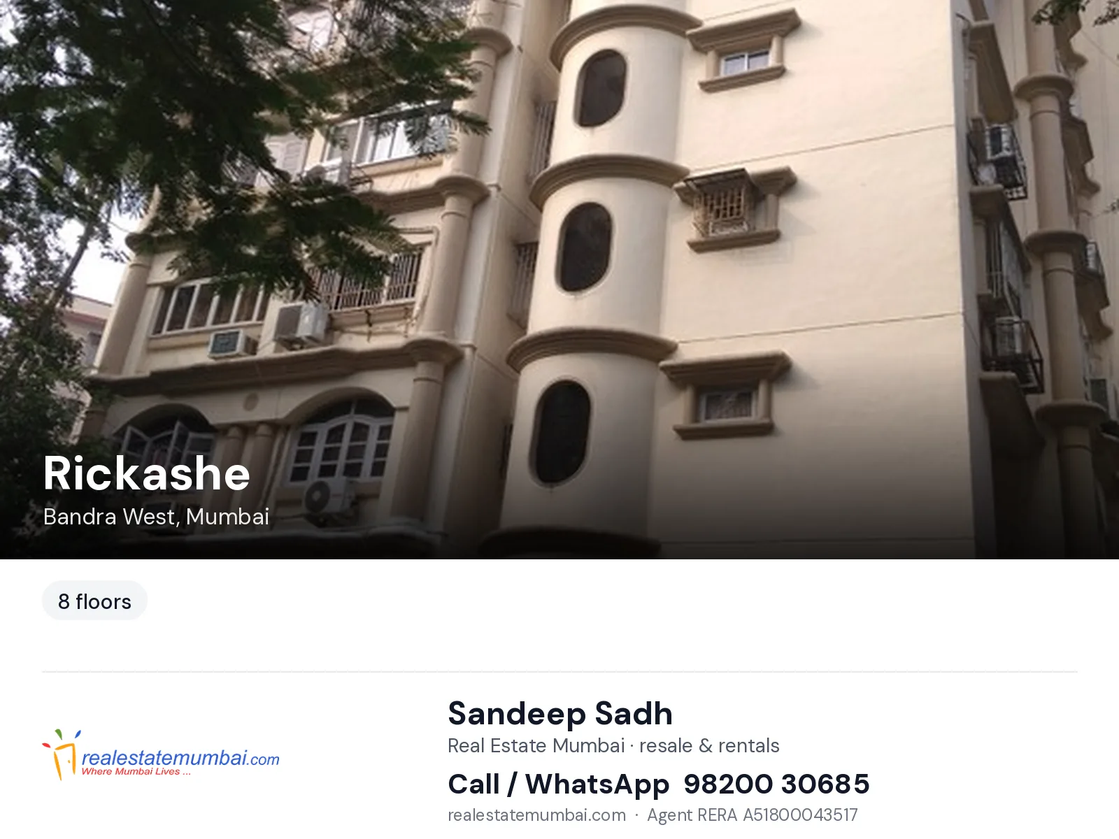 Rickashe, Bandra West, Mumbai — flats | Real Estate Mumbai, Sandeep Sadh 98200 30685