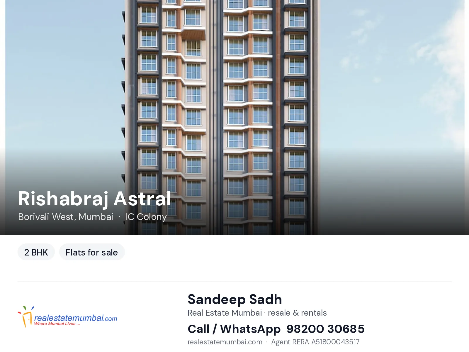 Rishabraj Astral, Borivali West, Mumbai — 2 BHK flats for sale | Real Estate Mumbai, Sandeep Sadh 98200 30685
