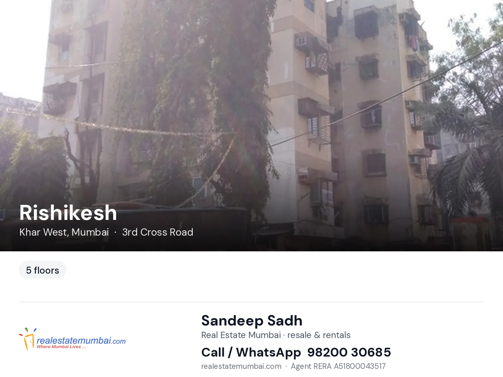 Rishikesh, Khar West, Mumbai — flats | Real Estate Mumbai, Sandeep Sadh 98200 30685