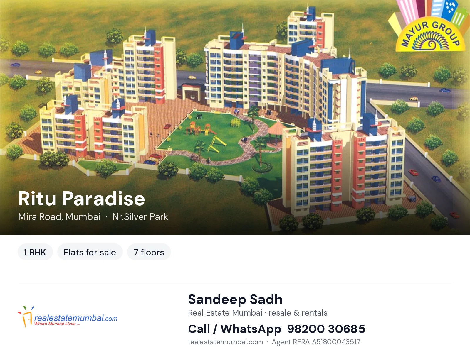 Ritu Paradise, Mira Road, Mumbai — 1 BHK flats for sale | Real Estate Mumbai, Sandeep Sadh 98200 30685