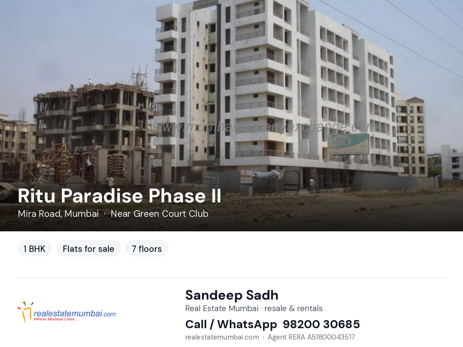Ritu Paradise Phase II, Mira Road, Mumbai — 1 BHK flats for sale | Real Estate Mumbai, Sandeep Sadh 98200 30685