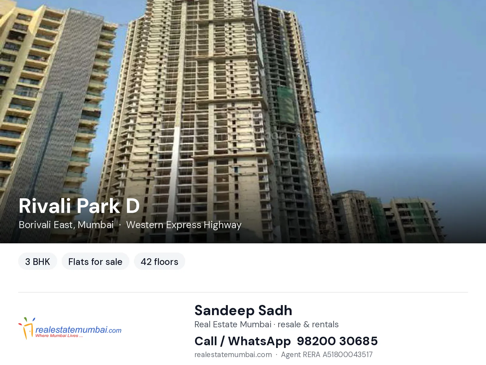 Rivali Park D, Borivali East, Mumbai — 3 BHK flats for sale | Real Estate Mumbai, Sandeep Sadh 98200 30685