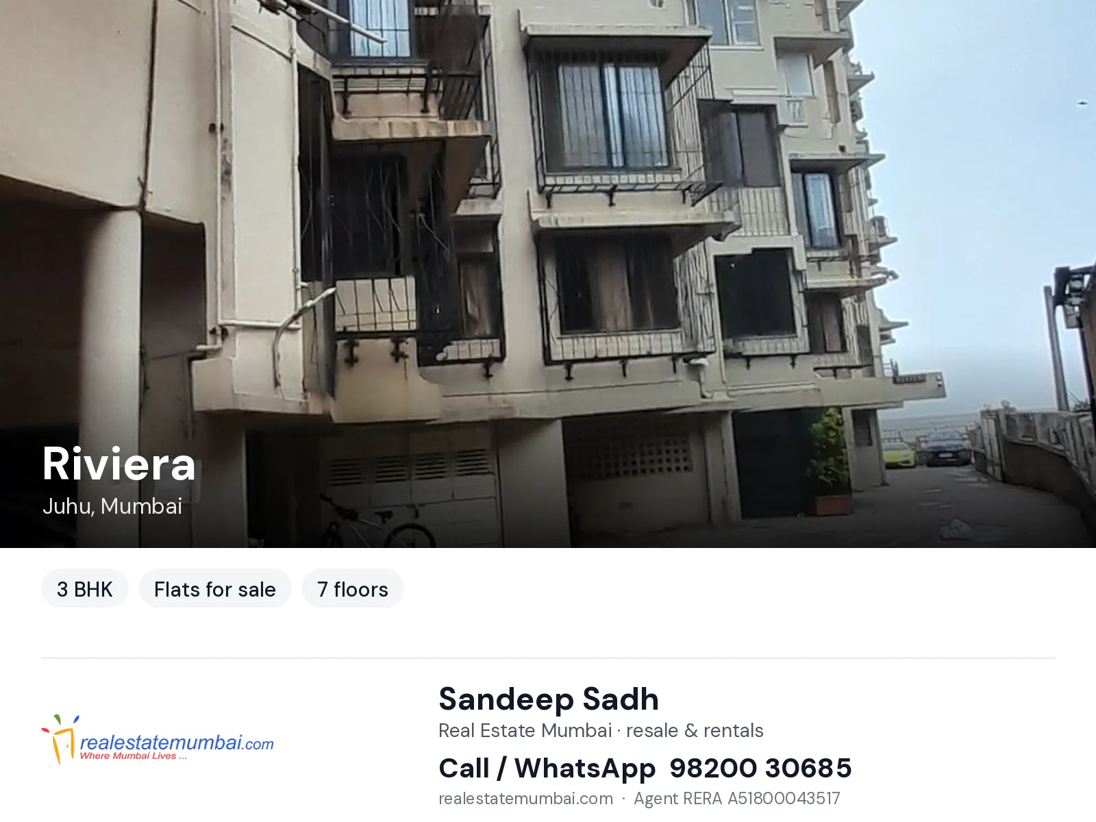 Riviera, Juhu, Mumbai — 3 BHK flats for sale | Real Estate Mumbai, Sandeep Sadh 98200 30685