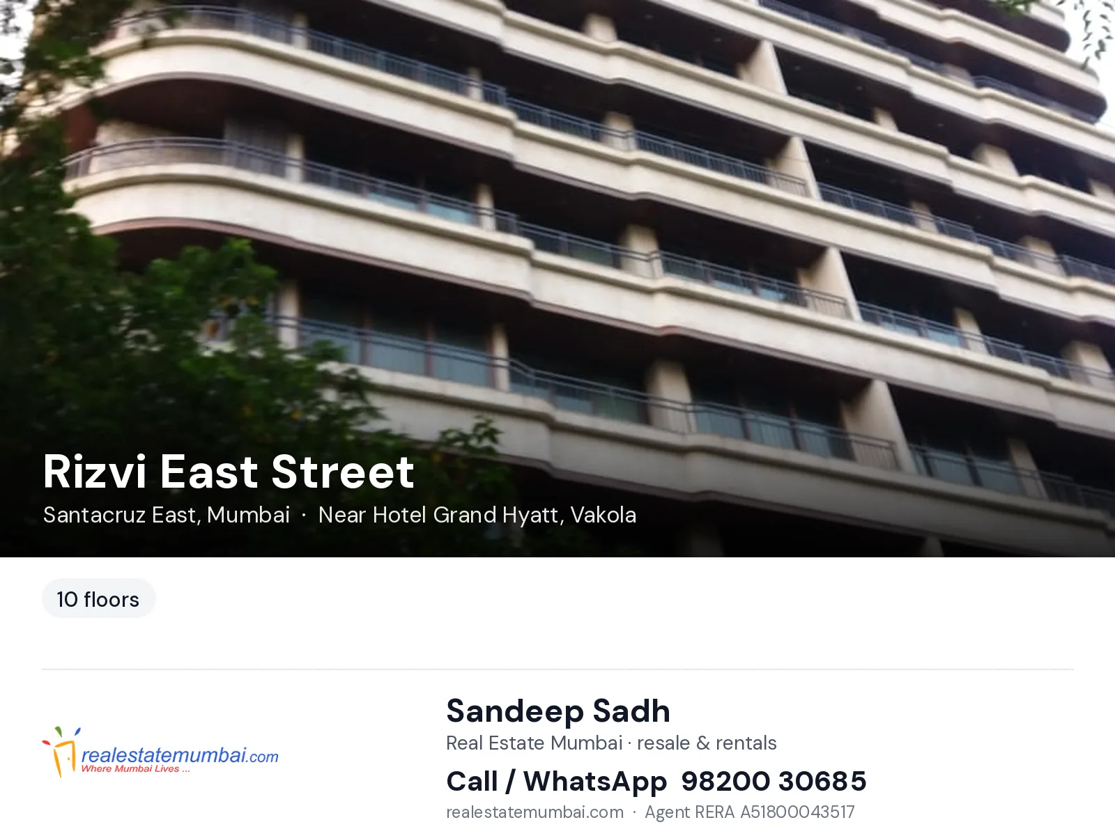 Rizvi East Street, Santacruz East, Mumbai — flats | Real Estate Mumbai, Sandeep Sadh 98200 30685
