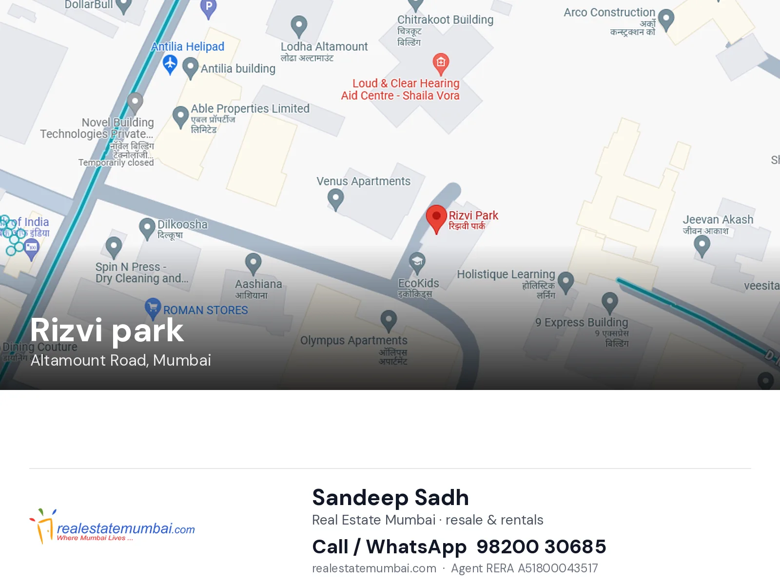 Rizvi park, Altamount Road, Mumbai — flats | Real Estate Mumbai, Sandeep Sadh 98200 30685