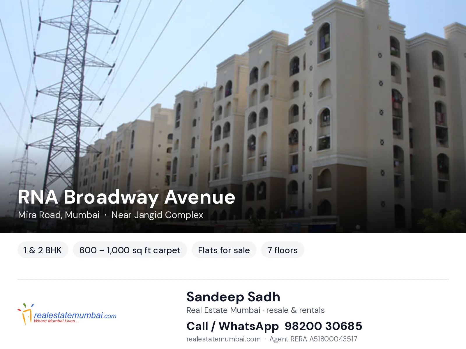 RNA Broadway Avenue, Mira Road, Mumbai — 1 & 2 BHK flats for sale | Real Estate Mumbai, Sandeep Sadh 98200 30685