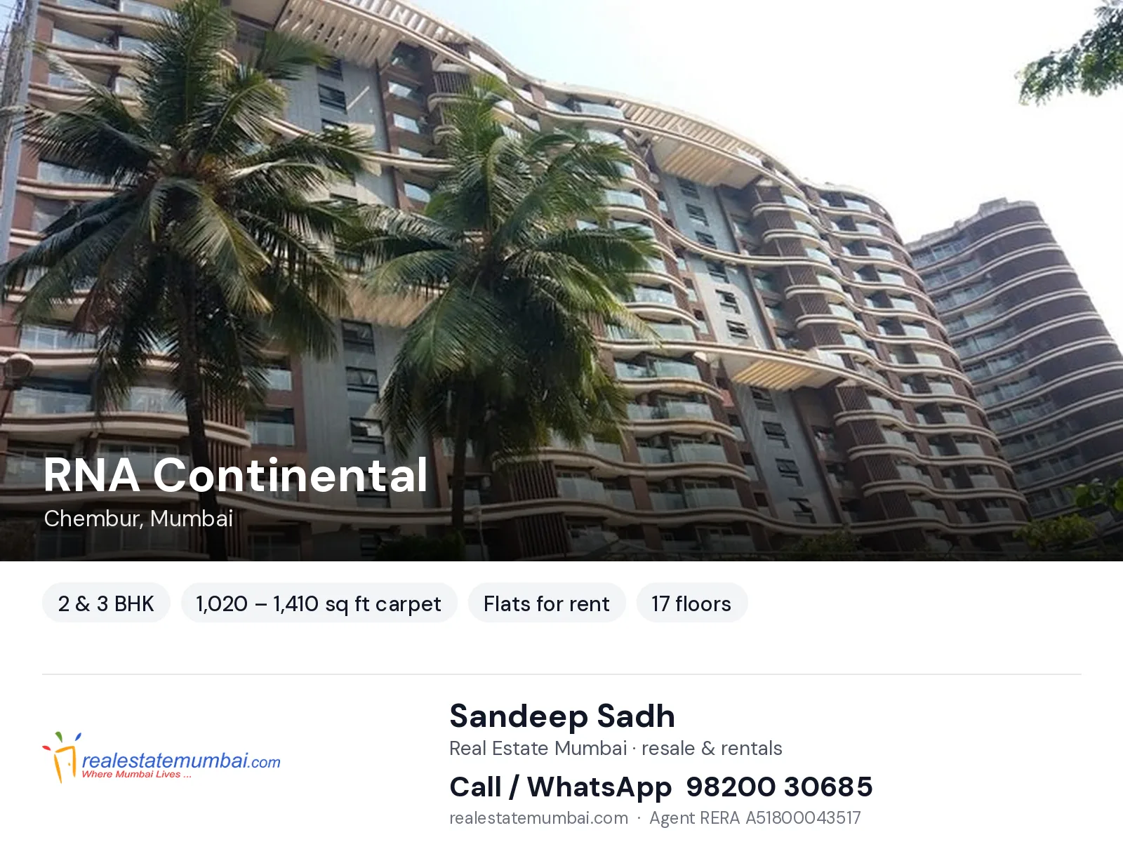 RNA Continental, Chembur, Mumbai — 2 & 3 BHK flats for rent | Real Estate Mumbai, Sandeep Sadh 98200 30685