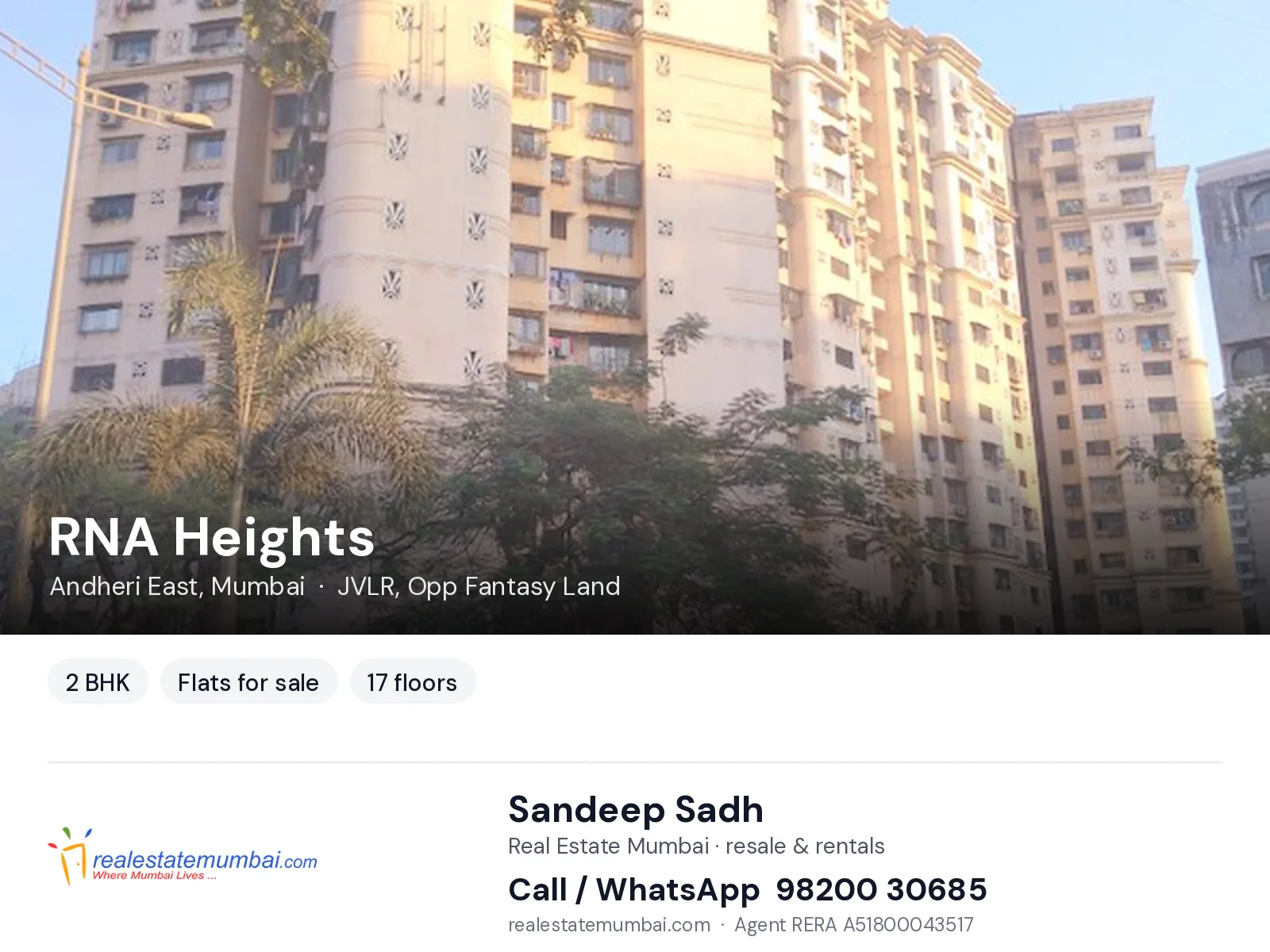 RNA Heights, Andheri East, Mumbai — 2 BHK flats for sale | Real Estate Mumbai, Sandeep Sadh 98200 30685