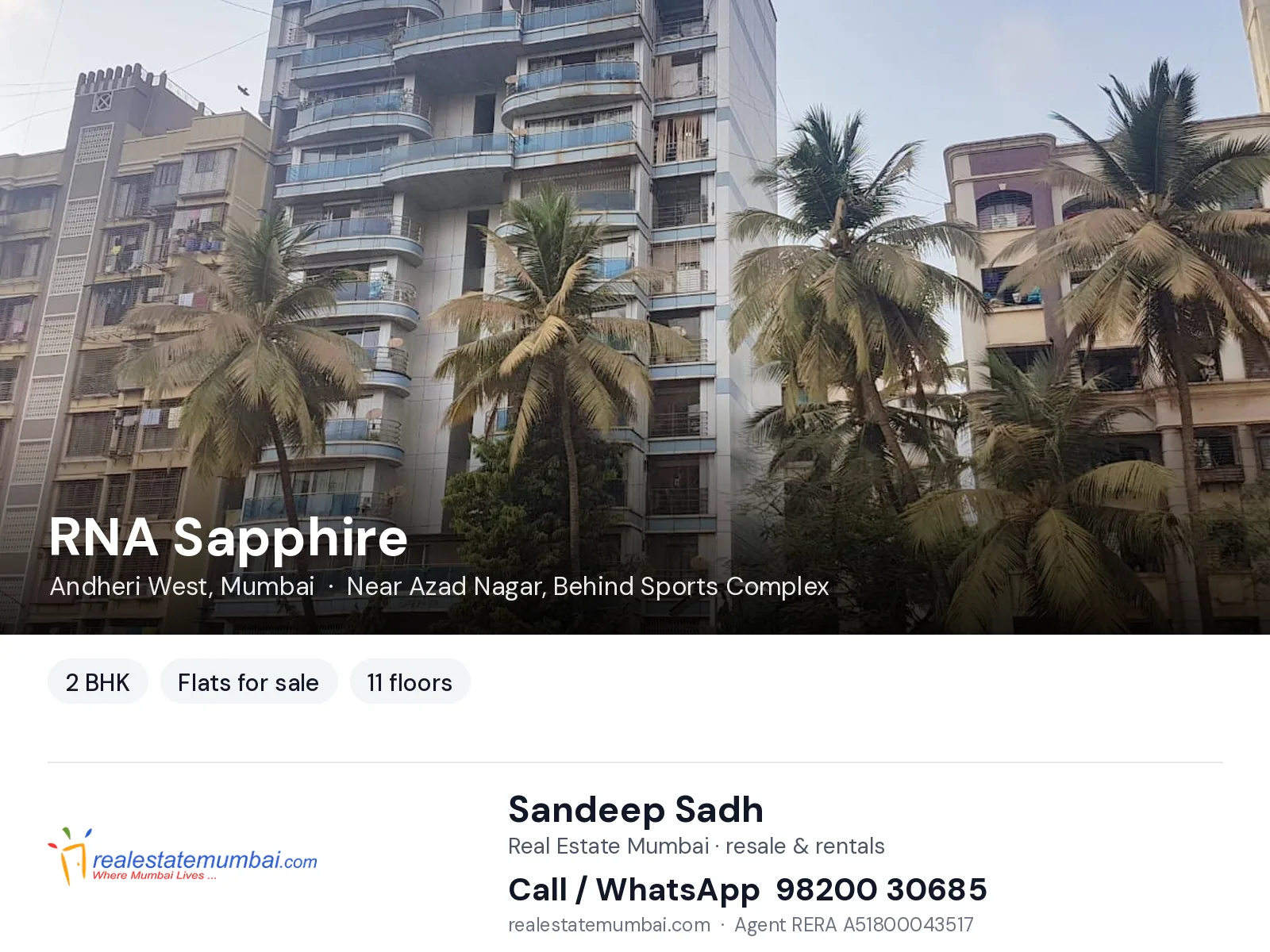 RNA Sapphire, Andheri West, Mumbai — 2 BHK flats for sale | Real Estate Mumbai, Sandeep Sadh 98200 30685