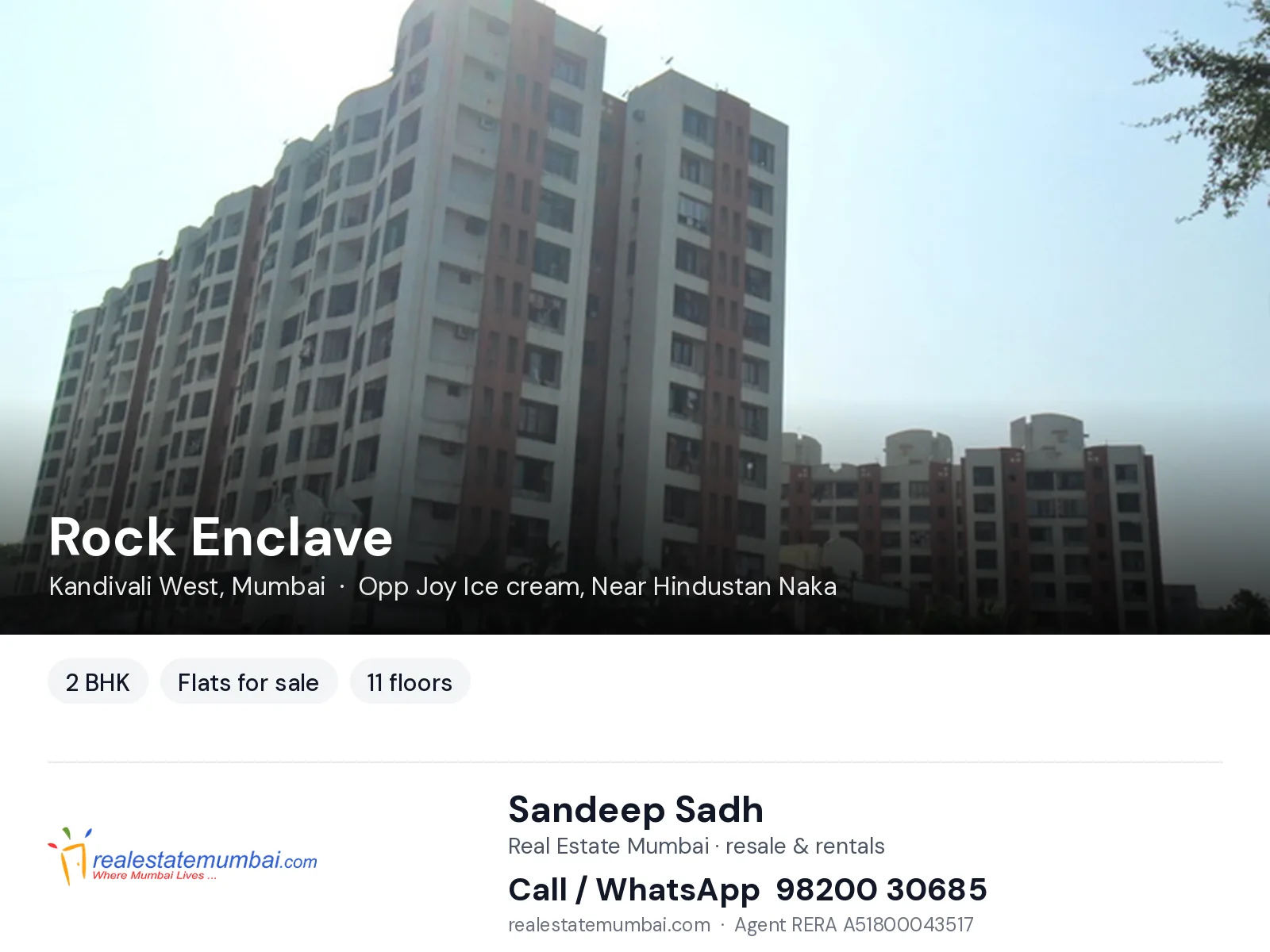 Rock Enclave, Kandivali West, Mumbai — 2 BHK flats for sale | Real Estate Mumbai, Sandeep Sadh 98200 30685