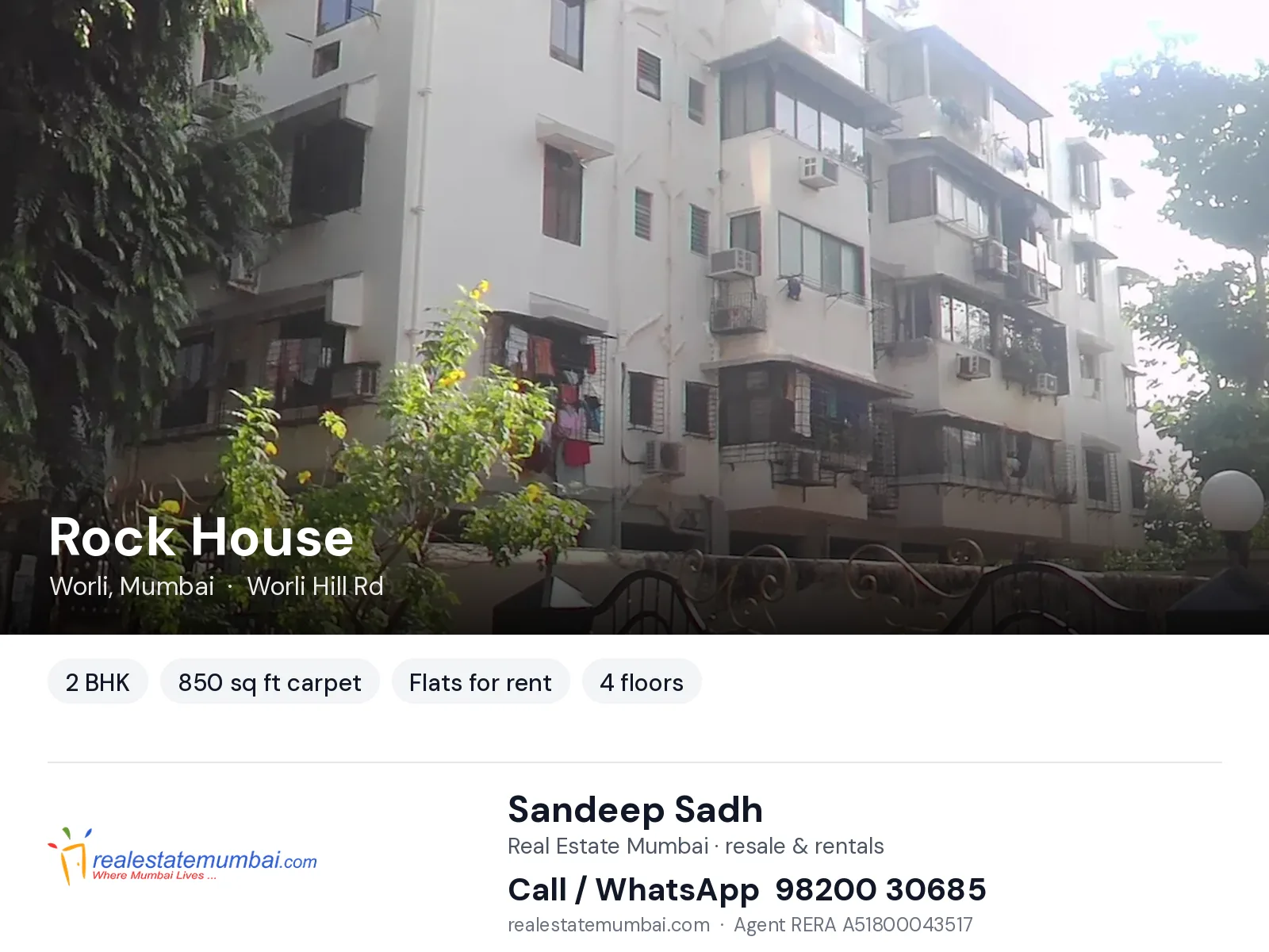 Rock House, Worli, Mumbai — 2 BHK flats for rent | Real Estate Mumbai, Sandeep Sadh 98200 30685