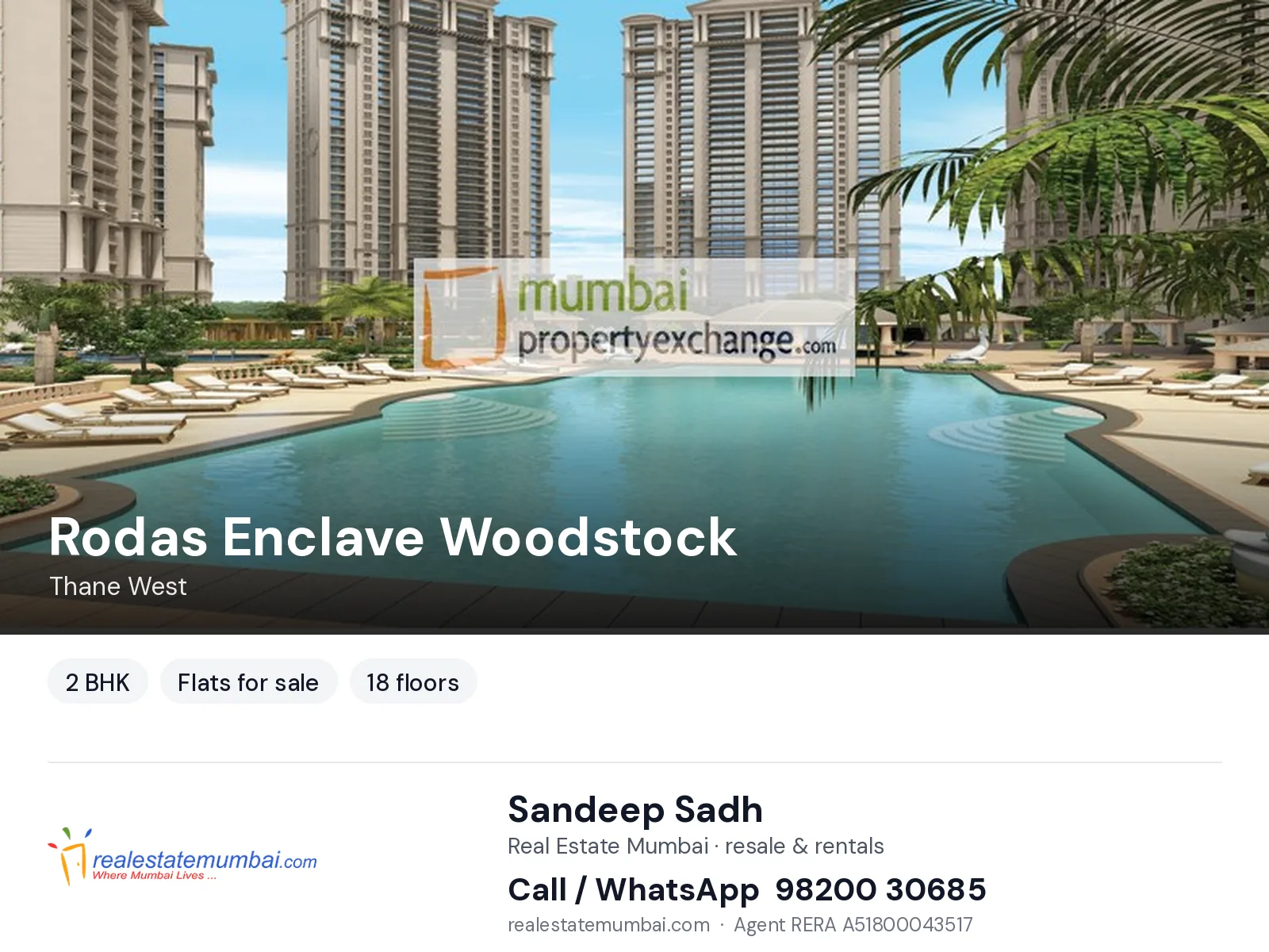 Rodas Enclave Woodstock, Thane West — 2 BHK flats for sale | Real Estate Mumbai, Sandeep Sadh 98200 30685