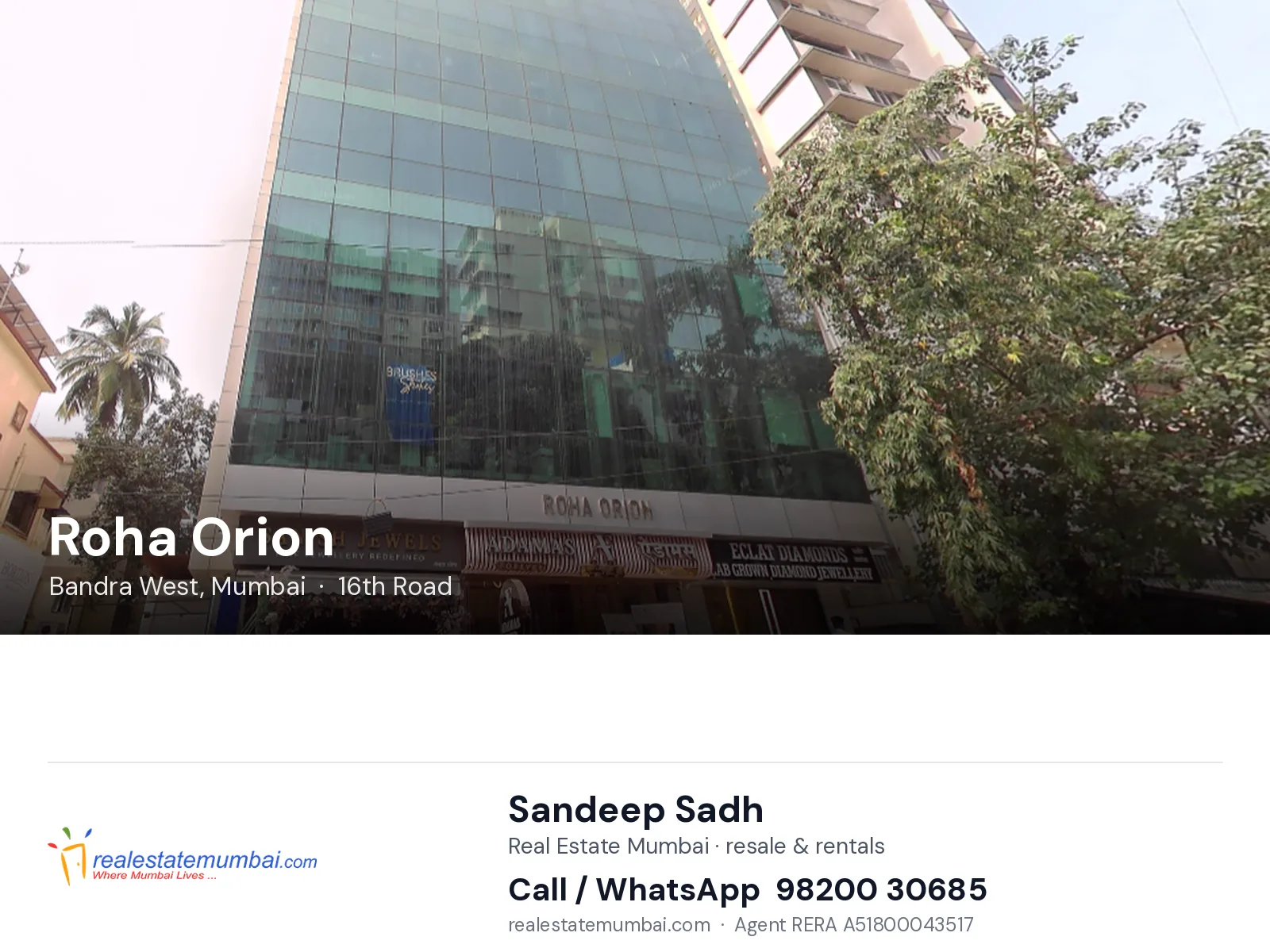 Roha Orion, Bandra West, Mumbai — flats | Real Estate Mumbai, Sandeep Sadh 98200 30685