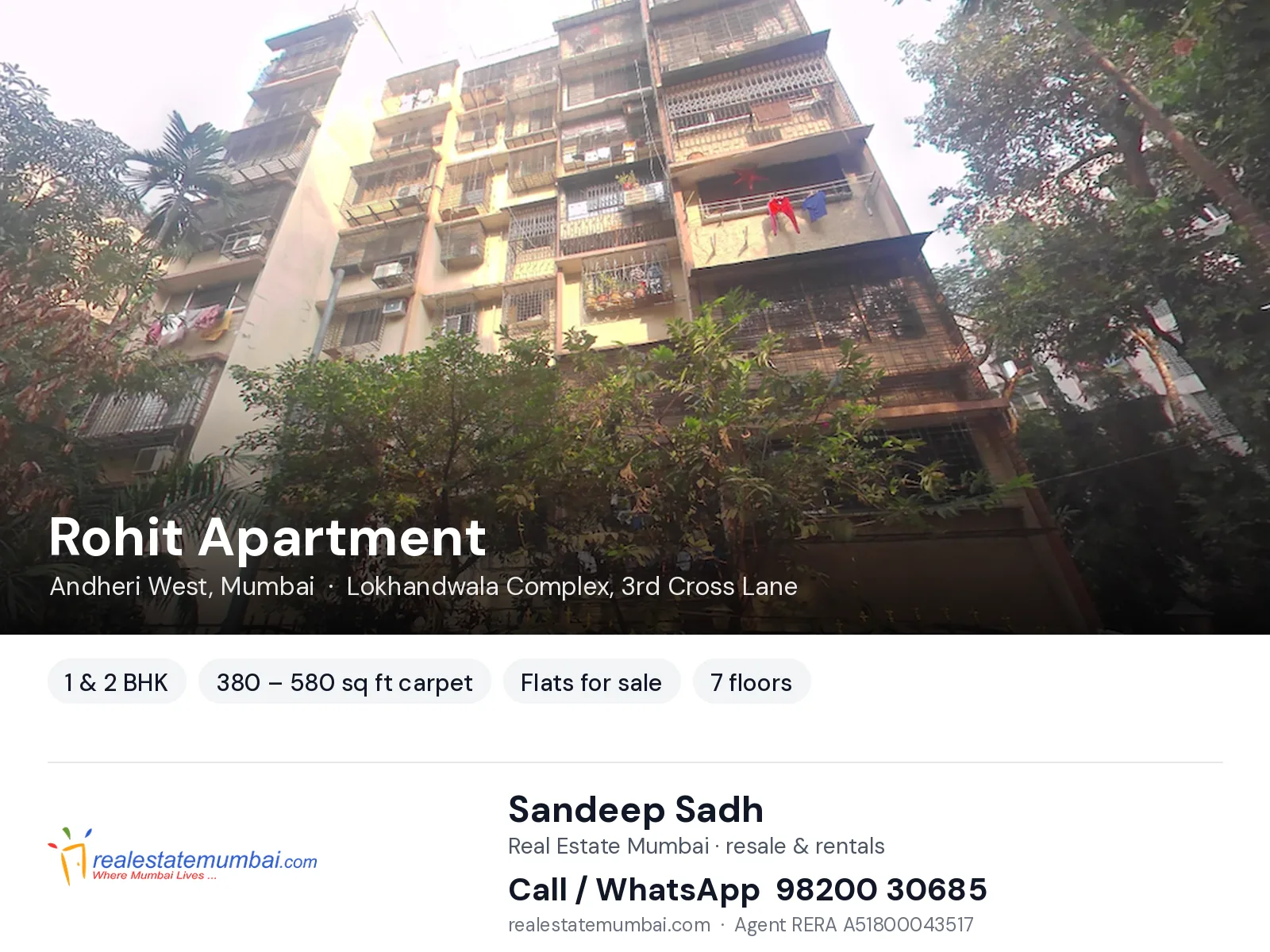 Rohit Apartment, Andheri West, Mumbai — 1 & 2 BHK flats for sale | Real Estate Mumbai, Sandeep Sadh 98200 30685