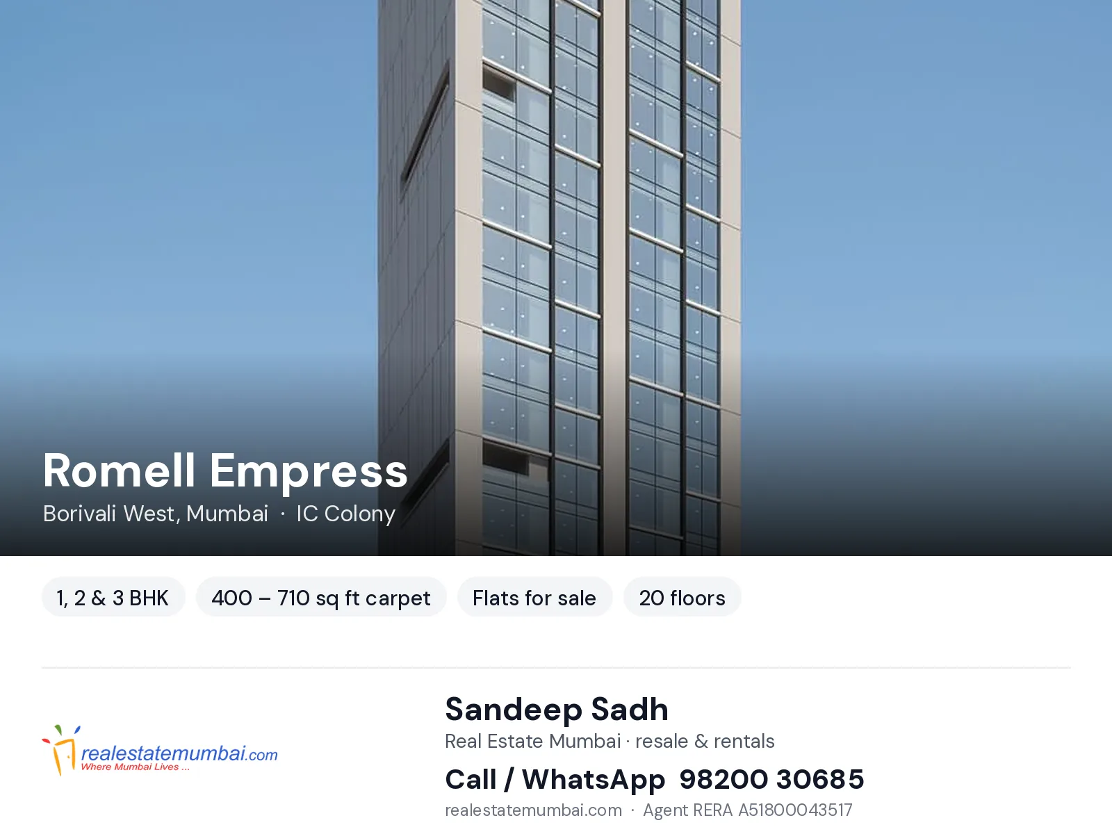 Romell Empress, Borivali West, Mumbai — 1, 2 & 3 BHK flats for sale | Real Estate Mumbai, Sandeep Sadh 98200 30685