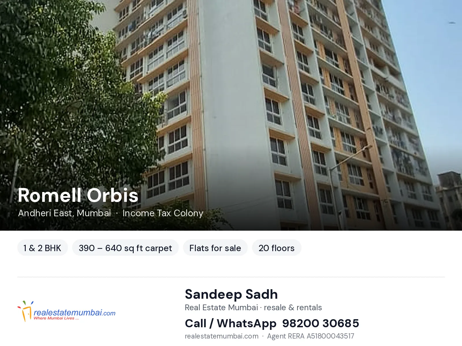Romell Orbis, Andheri East, Mumbai — 1 & 2 BHK flats for sale | Real Estate Mumbai, Sandeep Sadh 98200 30685