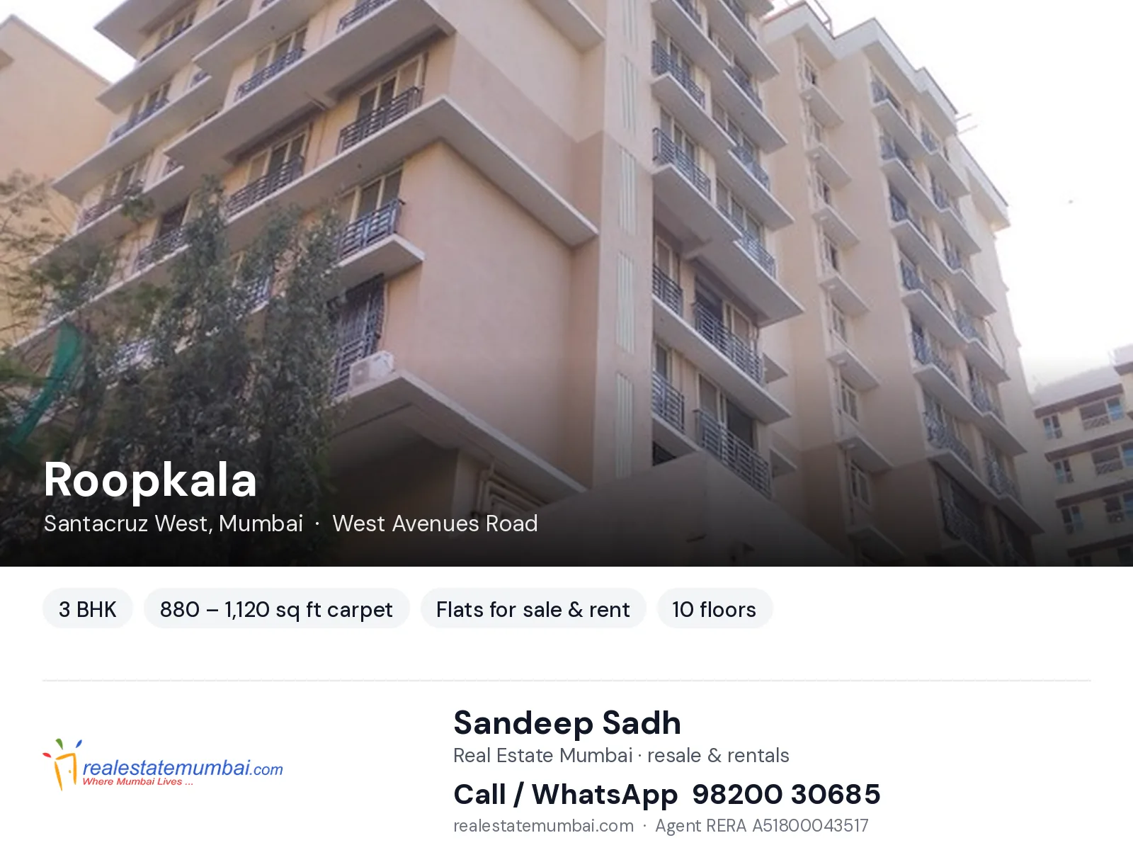 Roopkala, Santacruz West, Mumbai — 3 BHK flats for sale & rent | Real Estate Mumbai, Sandeep Sadh 98200 30685