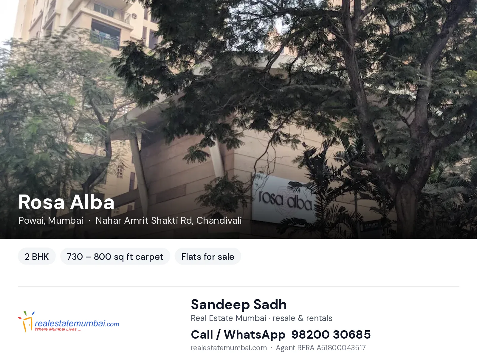 Rosa Alba, Powai, Mumbai — 2 BHK flats for sale | Real Estate Mumbai, Sandeep Sadh 98200 30685