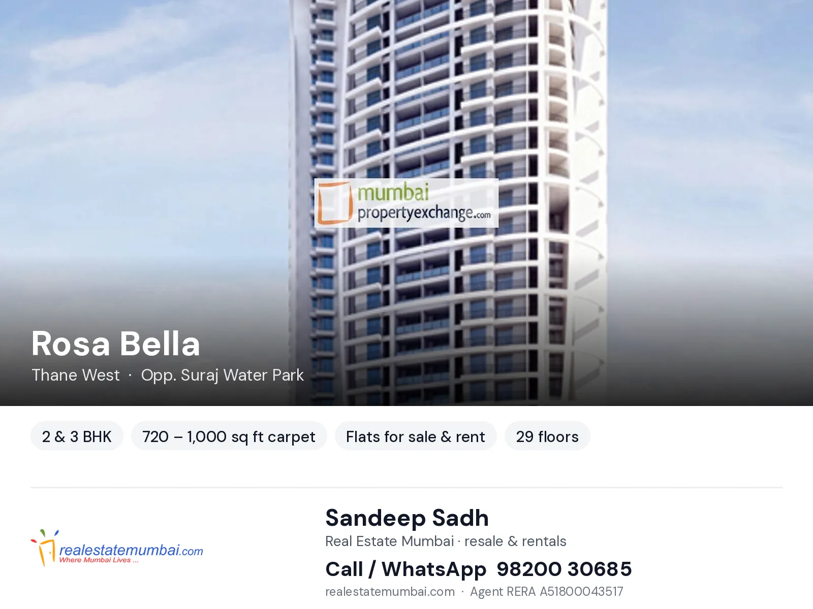 Rosa Bella, Thane West — 2 & 3 BHK flats for sale & rent | Real Estate Mumbai, Sandeep Sadh 98200 30685
