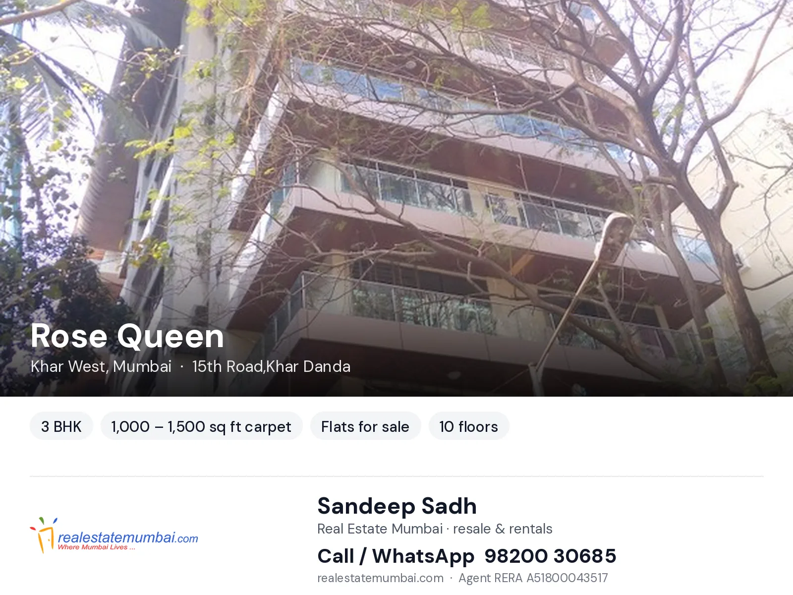 Rose Queen, Khar West, Mumbai — 3 BHK flats for sale | Real Estate Mumbai, Sandeep Sadh 98200 30685