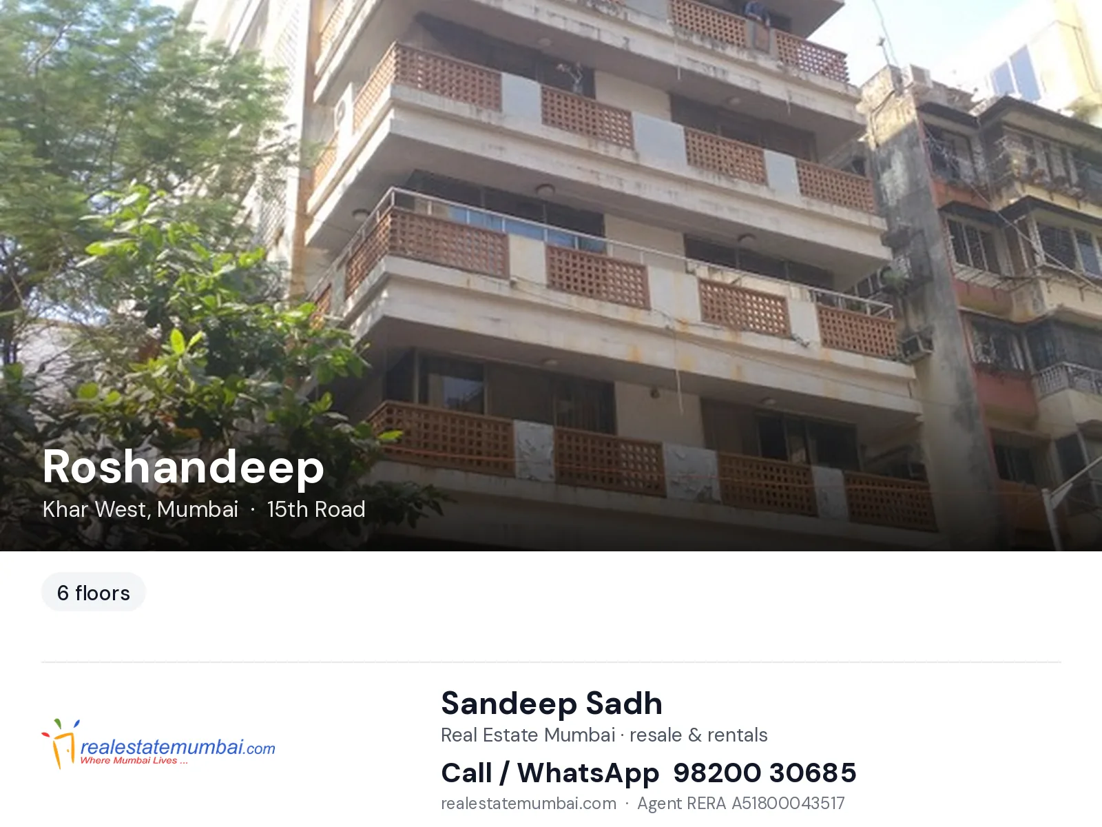 Roshandeep, Khar West, Mumbai — flats | Real Estate Mumbai, Sandeep Sadh 98200 30685