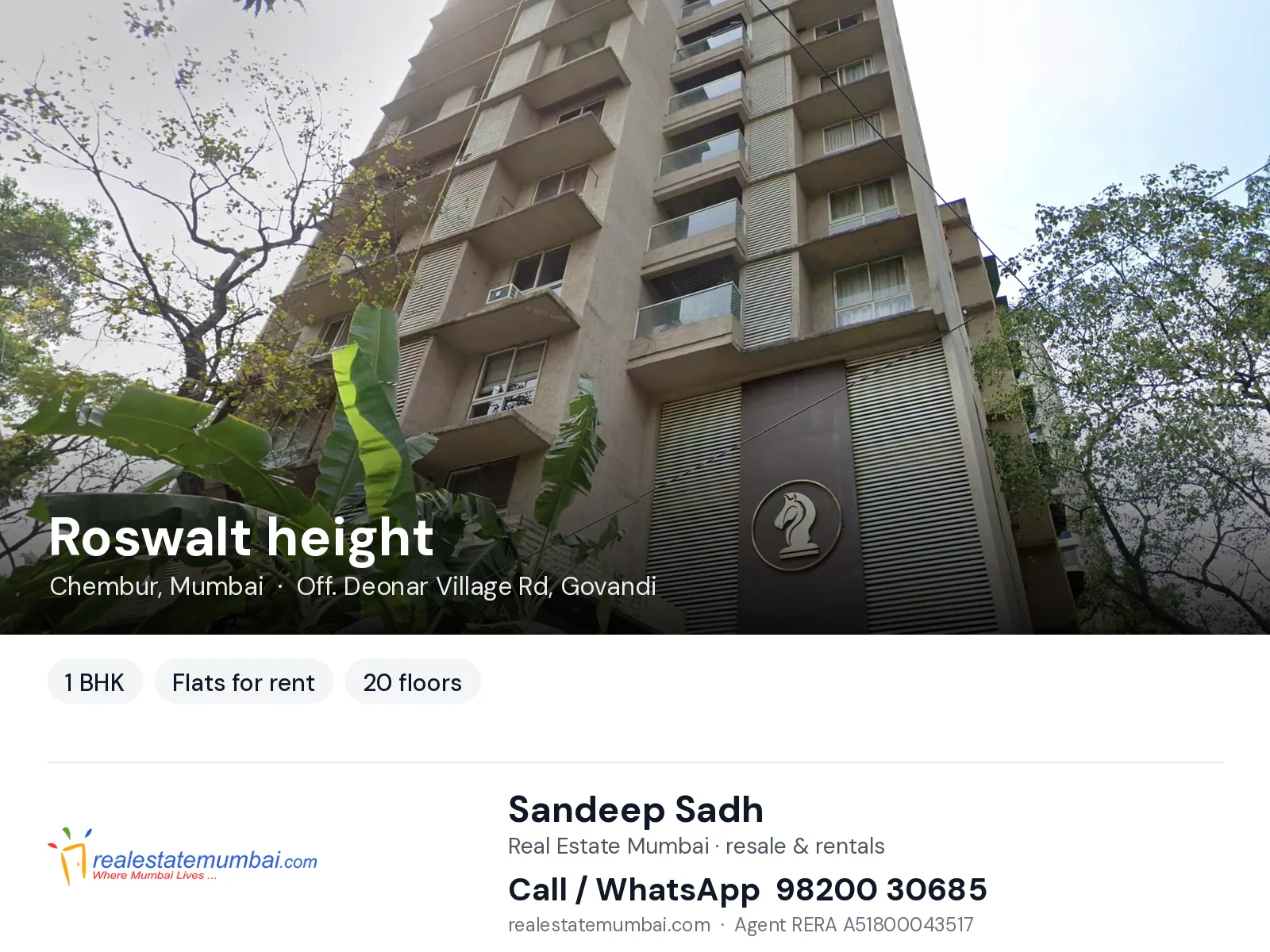 Roswalt height, Chembur, Mumbai — 1 BHK flats for rent | Real Estate Mumbai, Sandeep Sadh 98200 30685