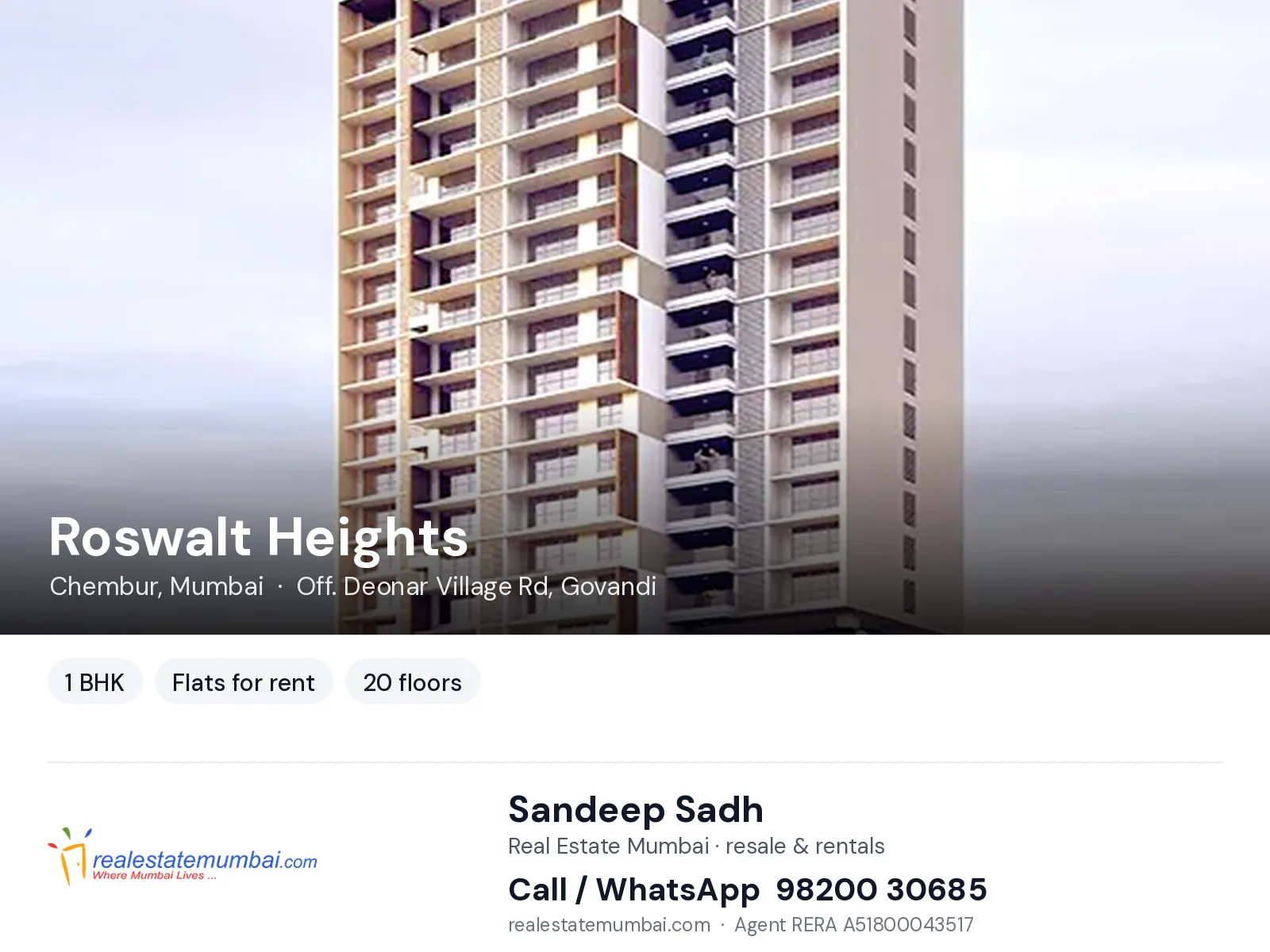 Roswalt Heights, Chembur, Mumbai — 1 BHK flats for rent | Real Estate Mumbai, Sandeep Sadh 98200 30685