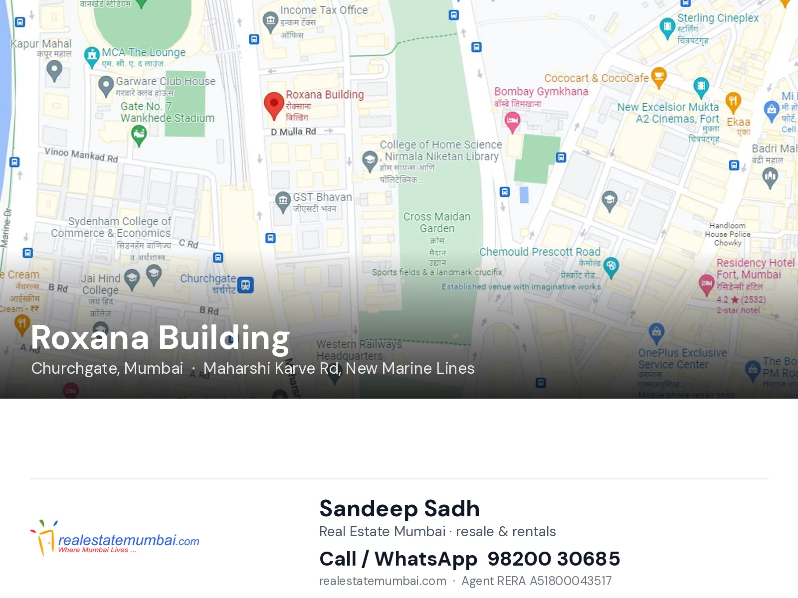 Roxana Building, Churchgate, Mumbai — flats | Real Estate Mumbai, Sandeep Sadh 98200 30685