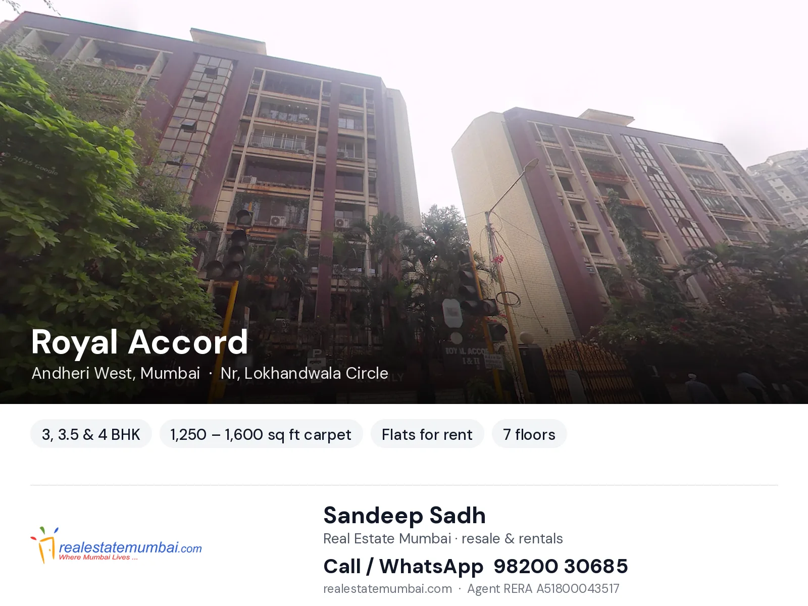 Royal Accord, Andheri West, Mumbai — 3, 3.5 & 4 BHK flats for rent | Real Estate Mumbai, Sandeep Sadh 98200 30685