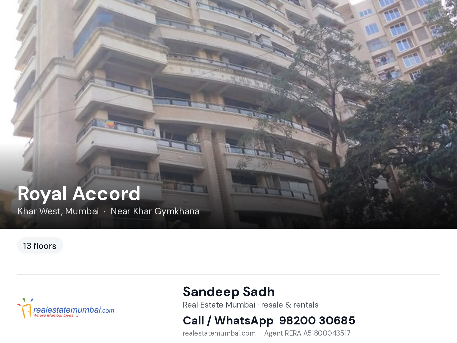 Royal Accord, Khar West, Mumbai — flats | Real Estate Mumbai, Sandeep Sadh 98200 30685