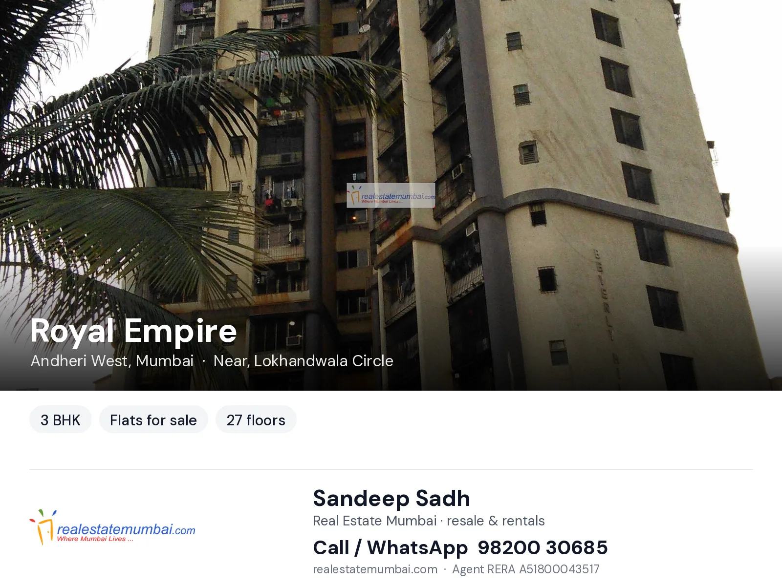 Royal Empire, Andheri West, Mumbai — 3 BHK flats for sale | Real Estate Mumbai, Sandeep Sadh 98200 30685