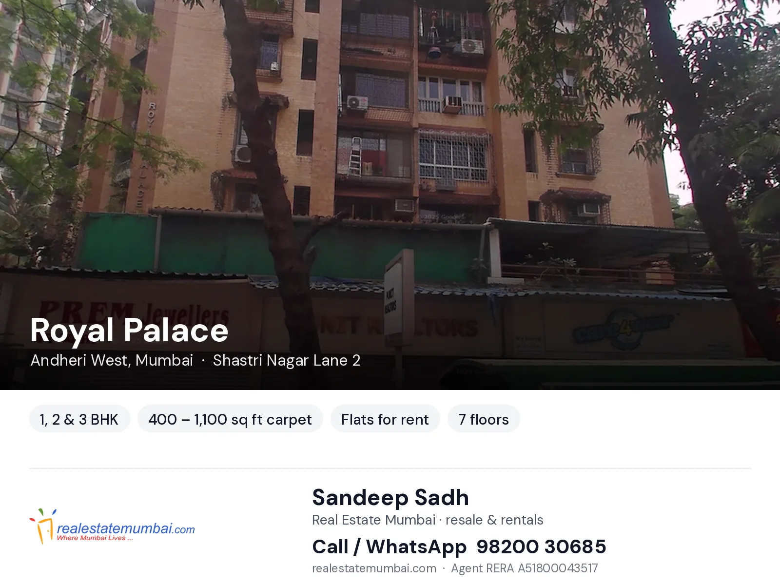Royal Palace, Andheri West, Mumbai — 1, 2 & 3 BHK flats for rent | Real Estate Mumbai, Sandeep Sadh 98200 30685