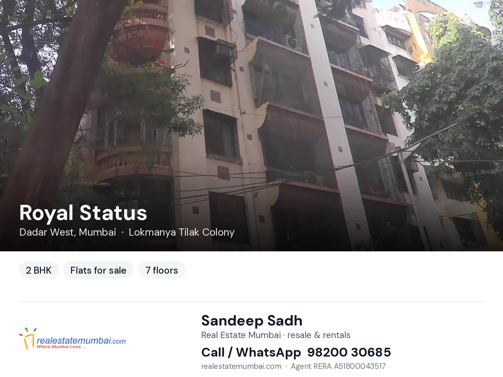 Royal Status, Dadar West, Mumbai — 2 BHK flats for sale | Real Estate Mumbai, Sandeep Sadh 98200 30685
