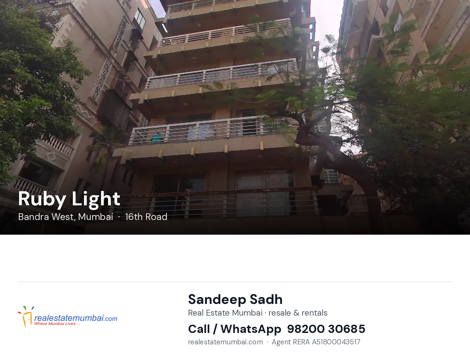 Ruby Light, Bandra West, Mumbai — flats | Real Estate Mumbai, Sandeep Sadh 98200 30685