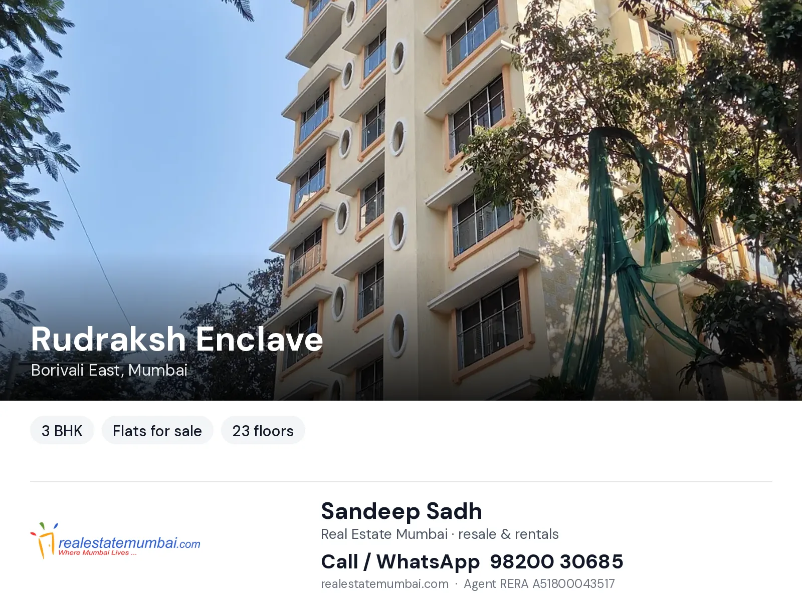 Rudraksh Enclave, Borivali East, Mumbai — 3 BHK flats for sale | Real Estate Mumbai, Sandeep Sadh 98200 30685