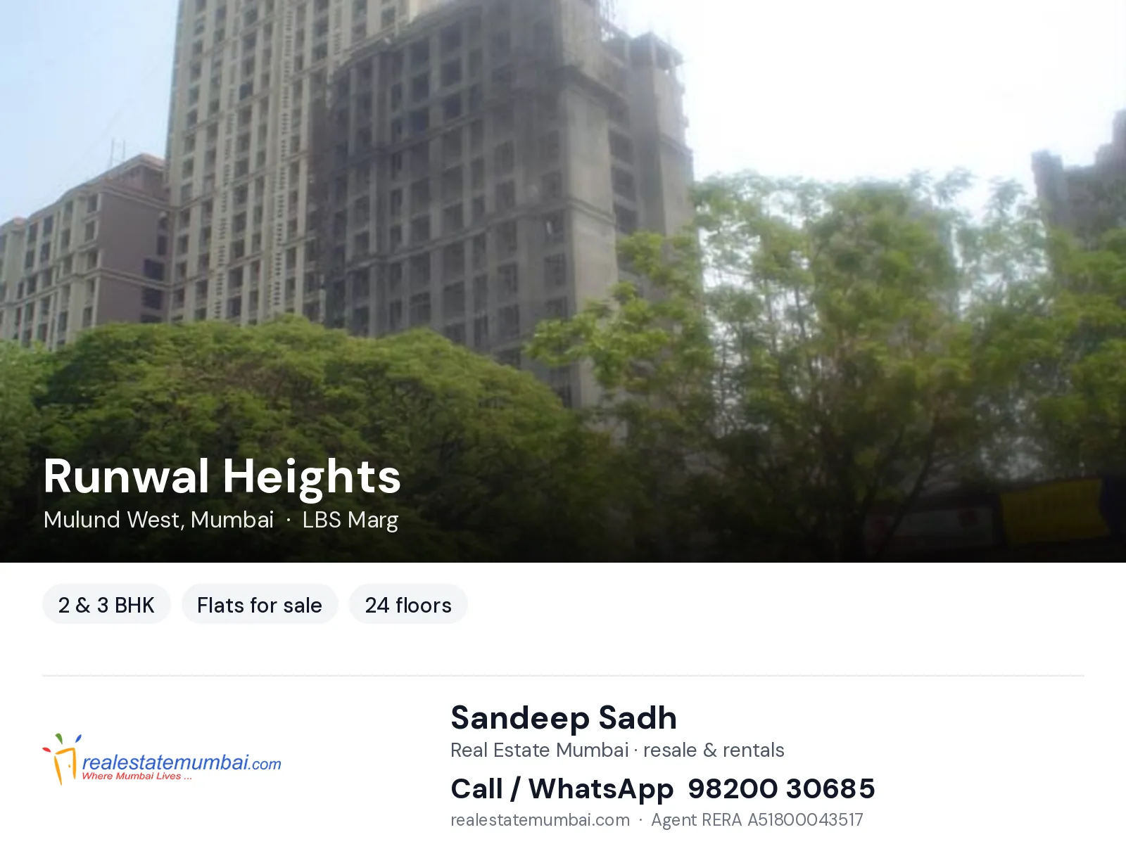 Runwal Heights, Mulund West, Mumbai — 2 & 3 BHK flats for sale | Real Estate Mumbai, Sandeep Sadh 98200 30685