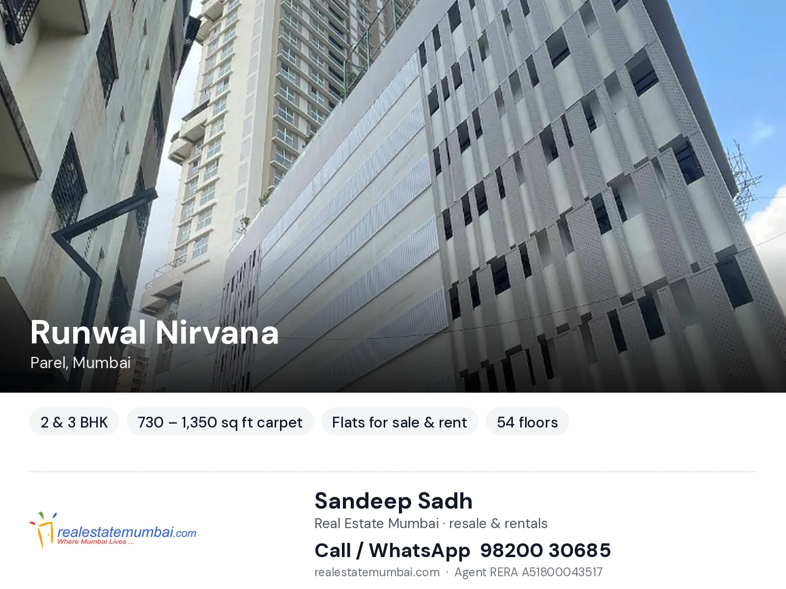 Runwal Nirvana, Parel, Mumbai — 2 & 3 BHK flats for sale & rent | Real Estate Mumbai, Sandeep Sadh 98200 30685