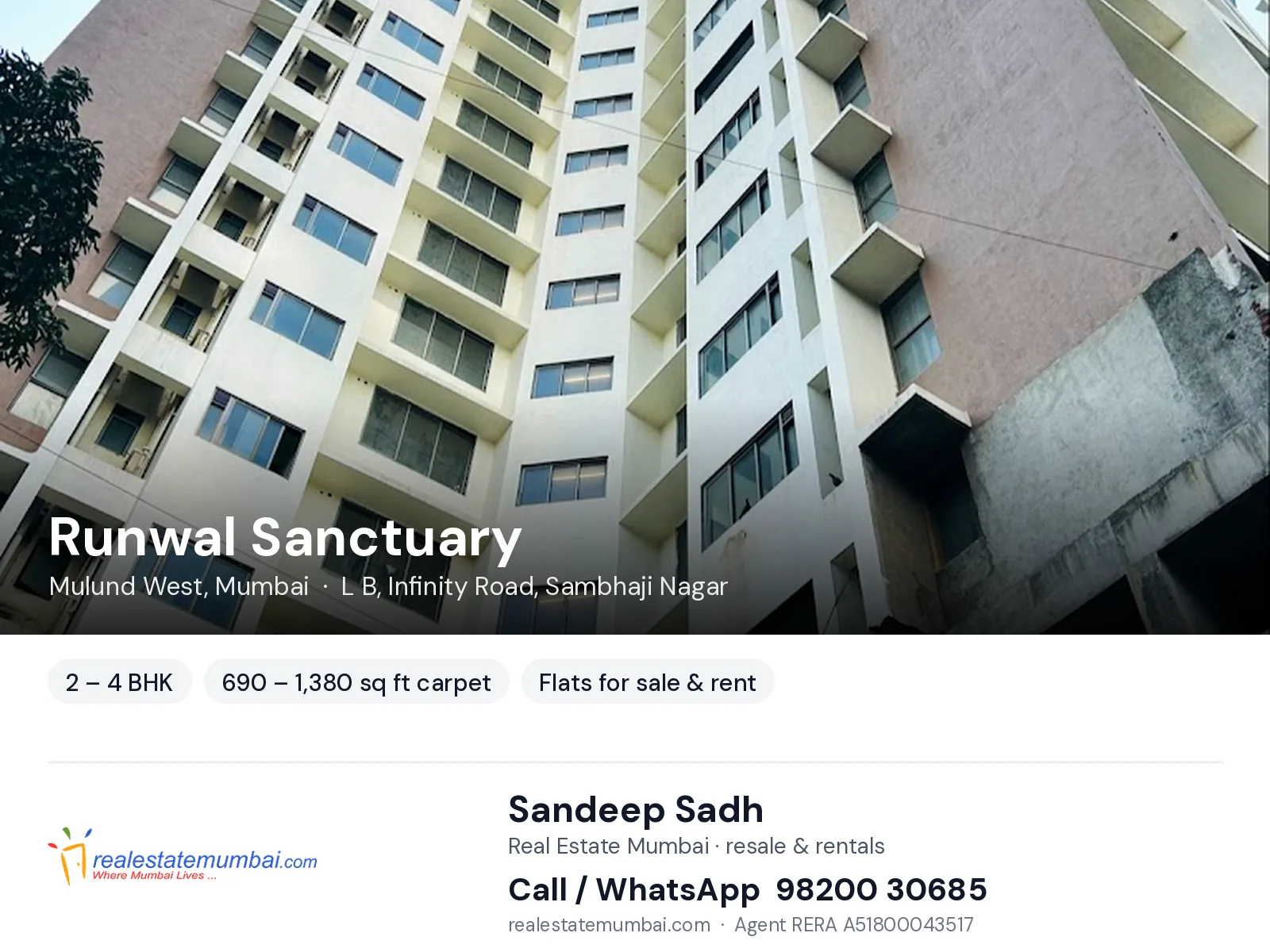 Runwal Sanctuary, Mulund West, Mumbai — 2 – 4 BHK flats for sale & rent | Real Estate Mumbai, Sandeep Sadh 98200 30685