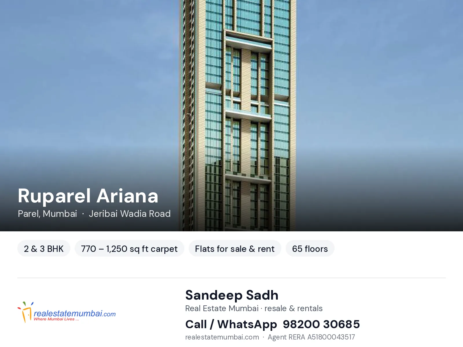 Ruparel Ariana, Parel, Mumbai — 2 & 3 BHK flats for sale & rent | Real Estate Mumbai, Sandeep Sadh 98200 30685