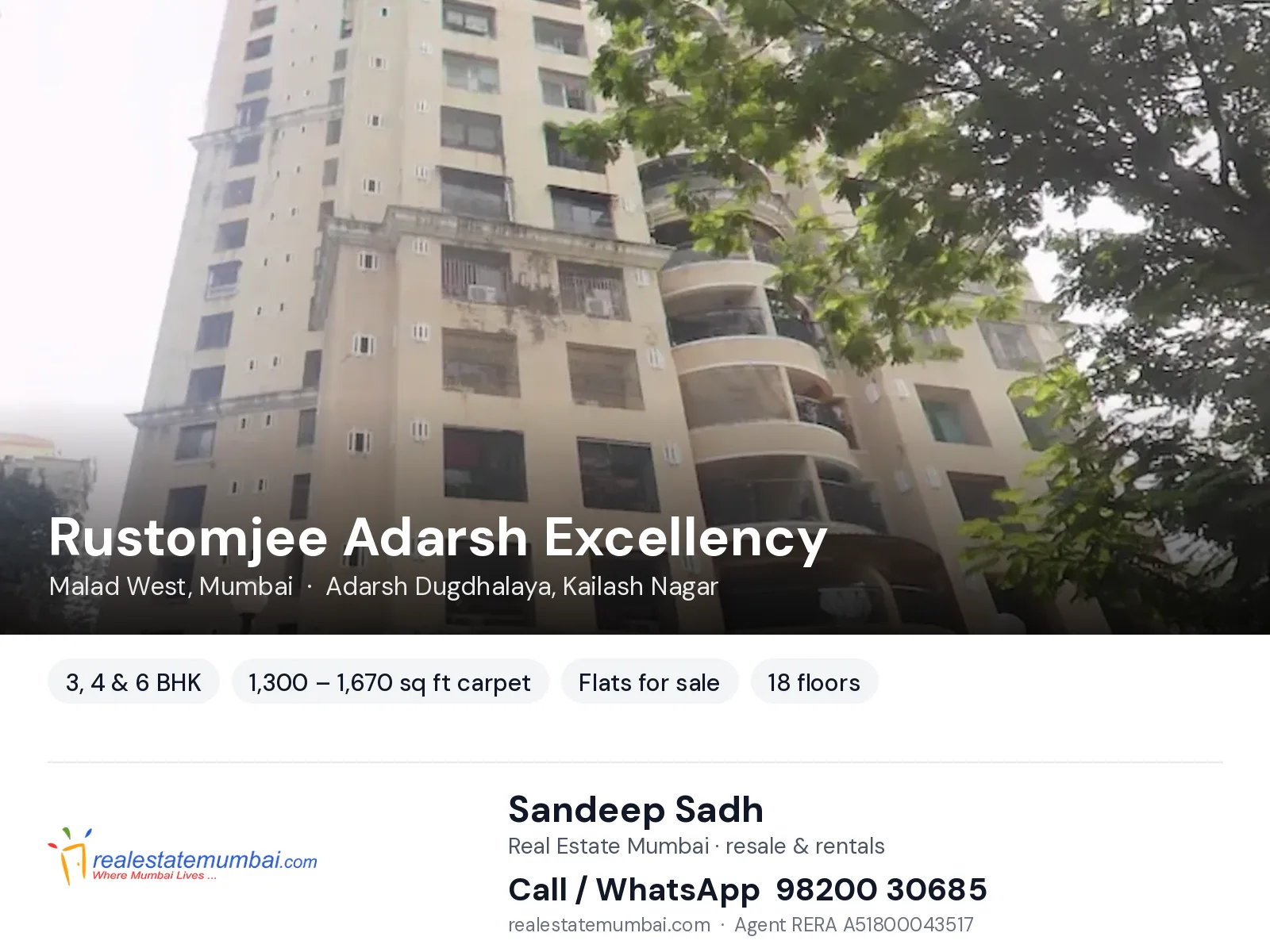 Rustomjee Adarsh Excellency, Malad West, Mumbai — 3, 4 & 6 BHK flats for sale | Real Estate Mumbai, Sandeep Sadh 98200 30685