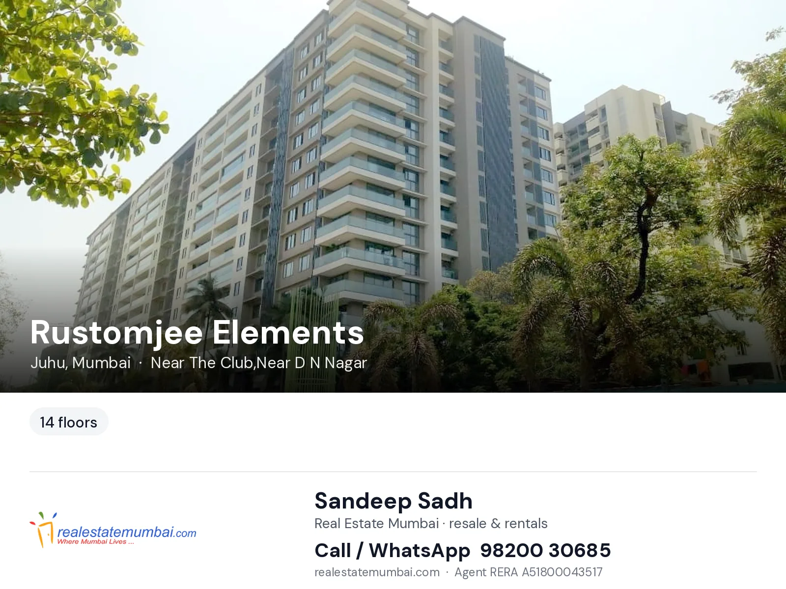 Rustomjee Elements, Juhu, Mumbai — flats | Real Estate Mumbai, Sandeep Sadh 98200 30685