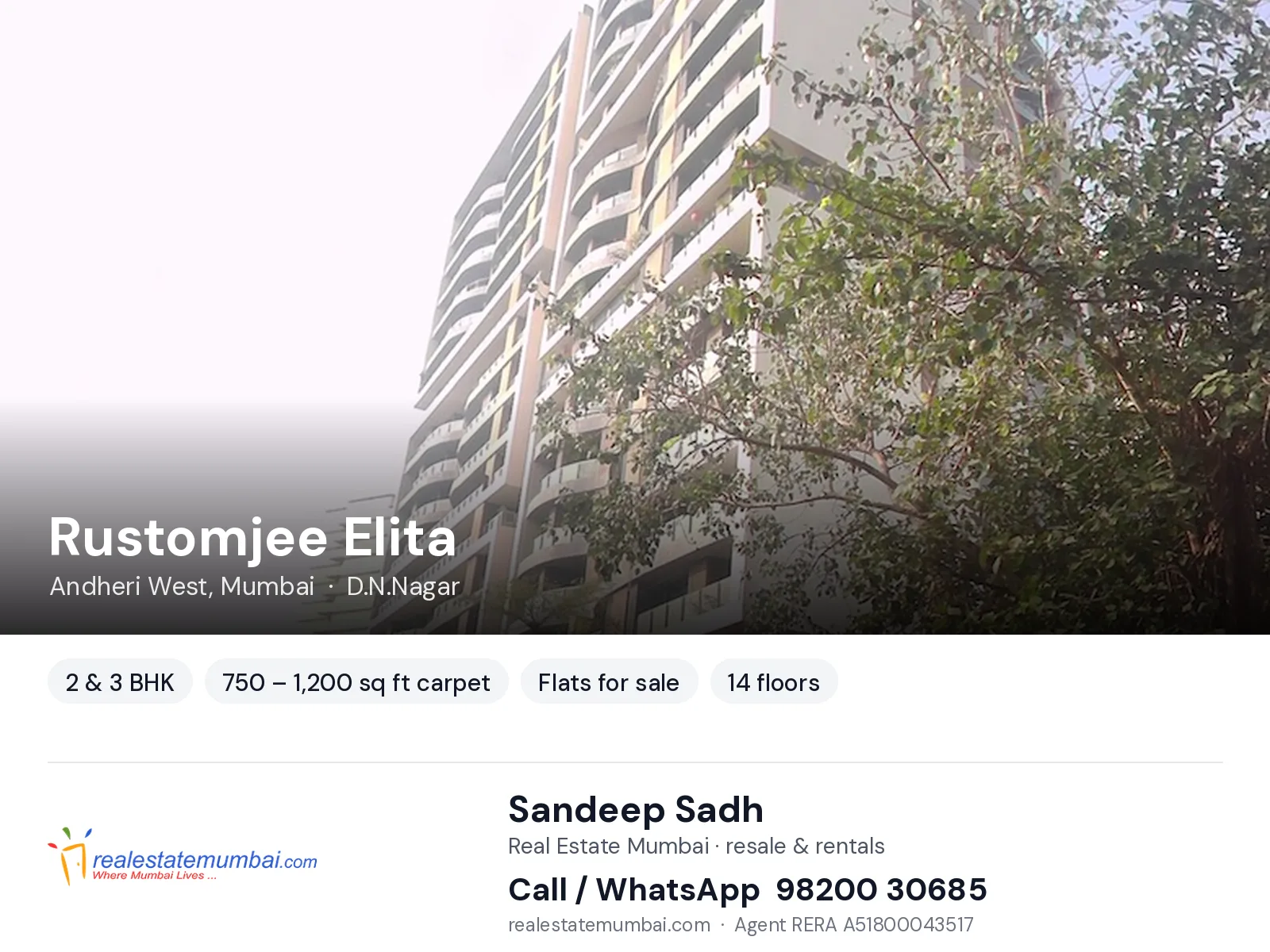 Rustomjee Elita, Andheri West, Mumbai — 2 & 3 BHK flats for sale | Real Estate Mumbai, Sandeep Sadh 98200 30685