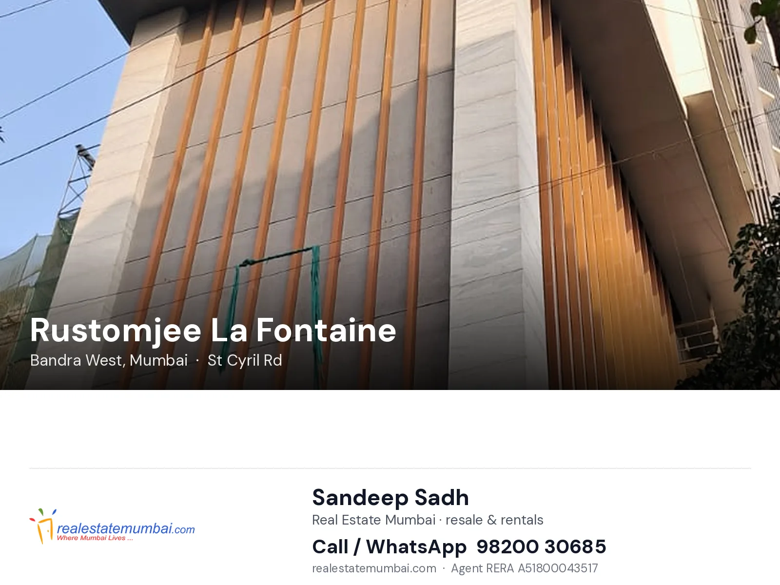 Rustomjee La Fontaine, Bandra West, Mumbai — flats | Real Estate Mumbai, Sandeep Sadh 98200 30685