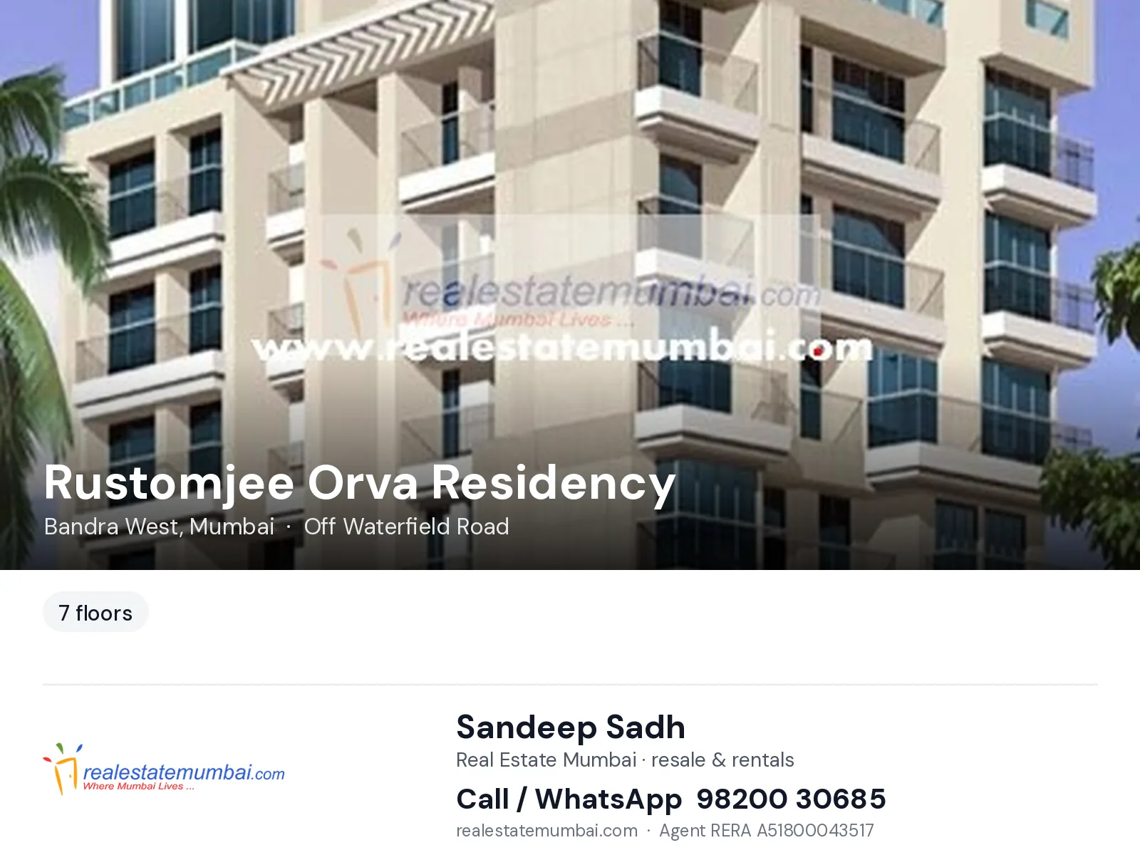 Rustomjee Orva Residency, Bandra West, Mumbai — flats | Real Estate Mumbai, Sandeep Sadh 98200 30685