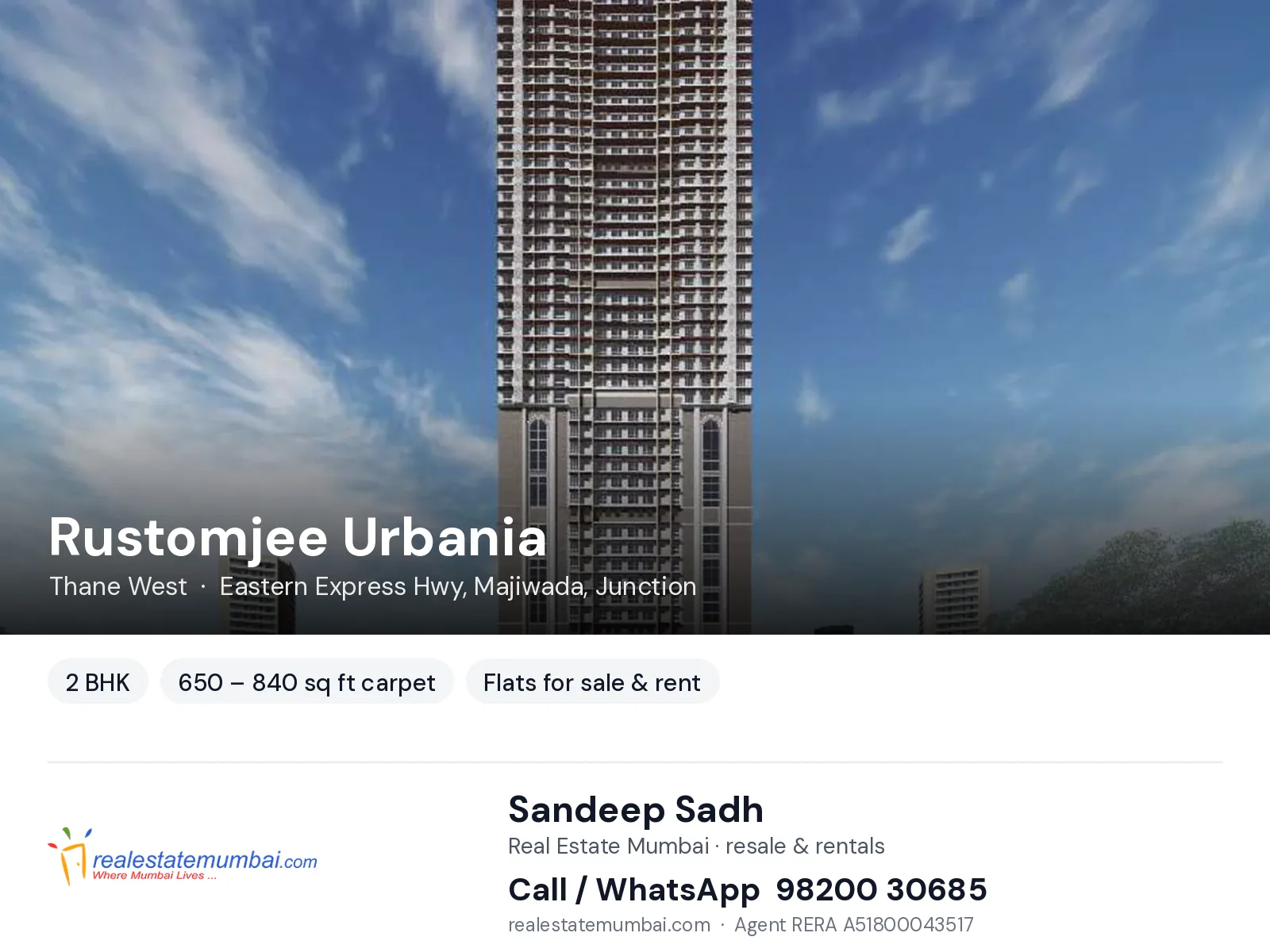 Rustomjee Urbania, Thane West — 2 BHK flats for sale & rent | Real Estate Mumbai, Sandeep Sadh 98200 30685