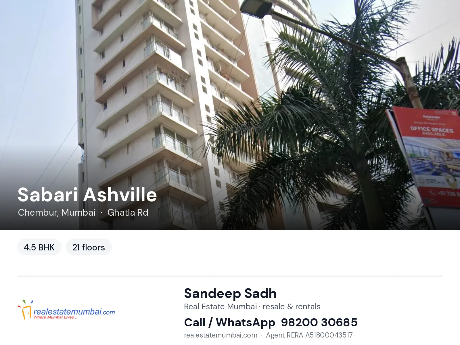 Sabari Ashville, Chembur, Mumbai — 4.5 BHK flats | Real Estate Mumbai, Sandeep Sadh 98200 30685