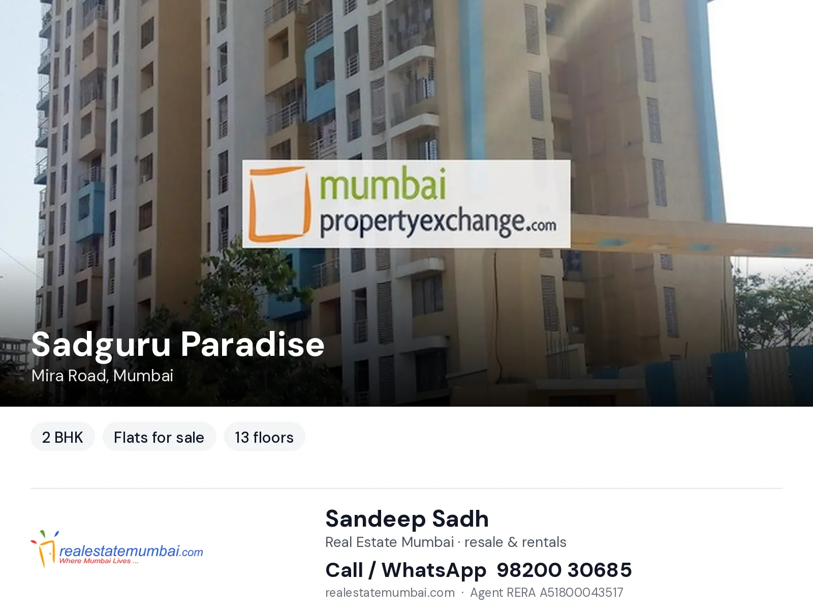 Sadguru Paradise, Mira Road, Mumbai — 2 BHK flats for sale | Real Estate Mumbai, Sandeep Sadh 98200 30685